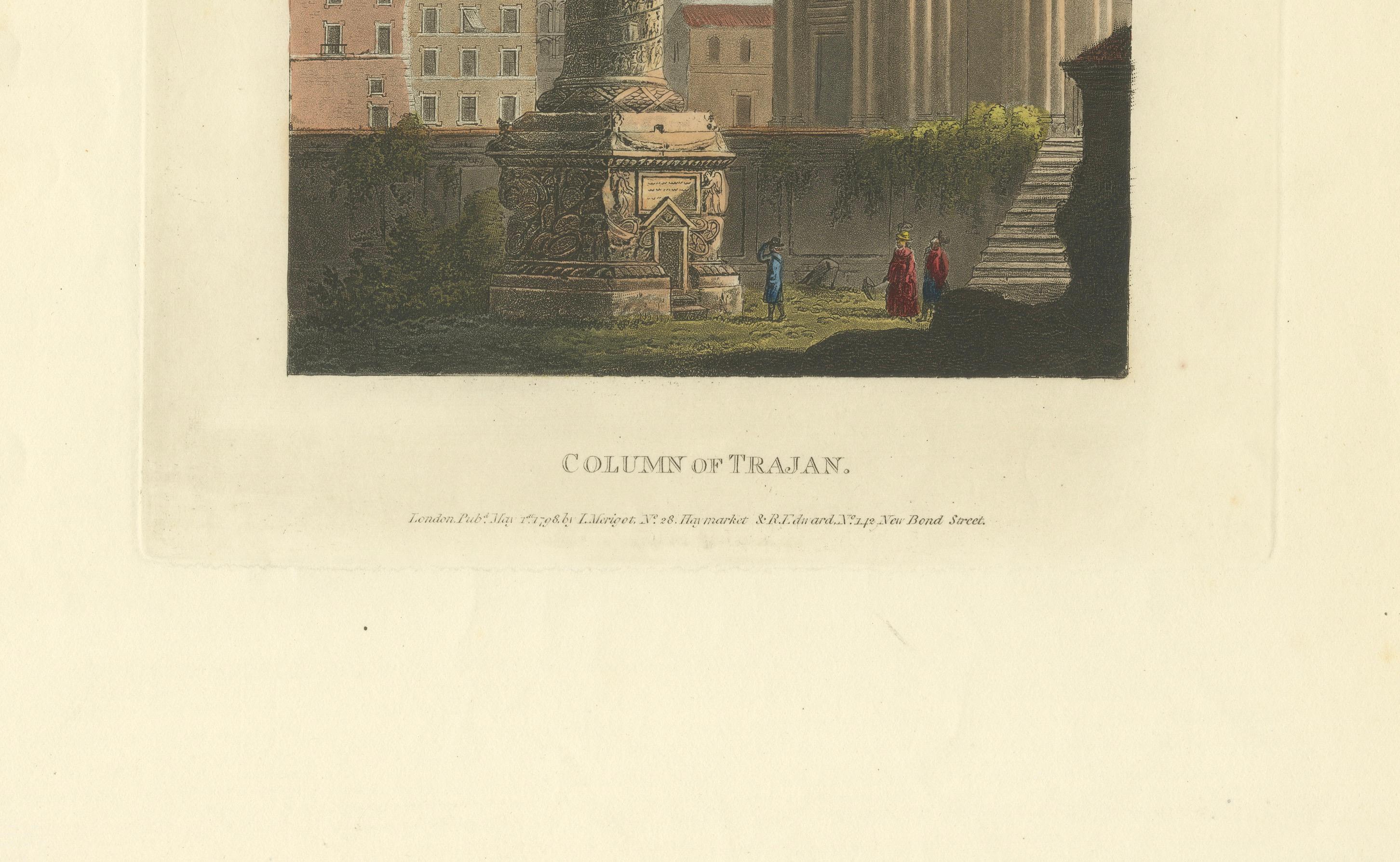 Trajanssäule, Rom - Original handkolorierter Kupferstich, 1798 (Papier) im Angebot