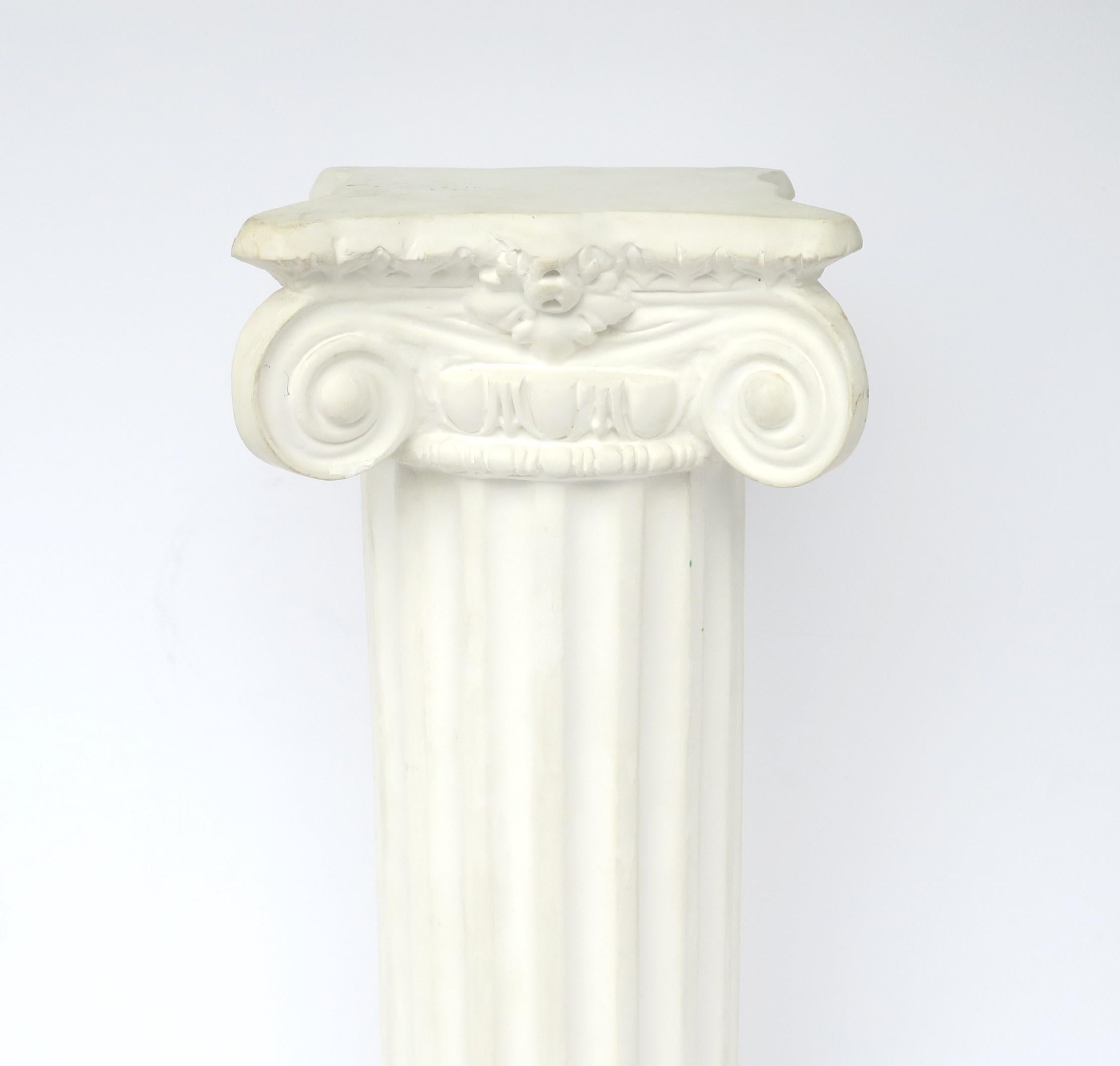 20th Century Column Pillar Pedestal White Plaster Stand Grecian Ionic Neoclassical Style