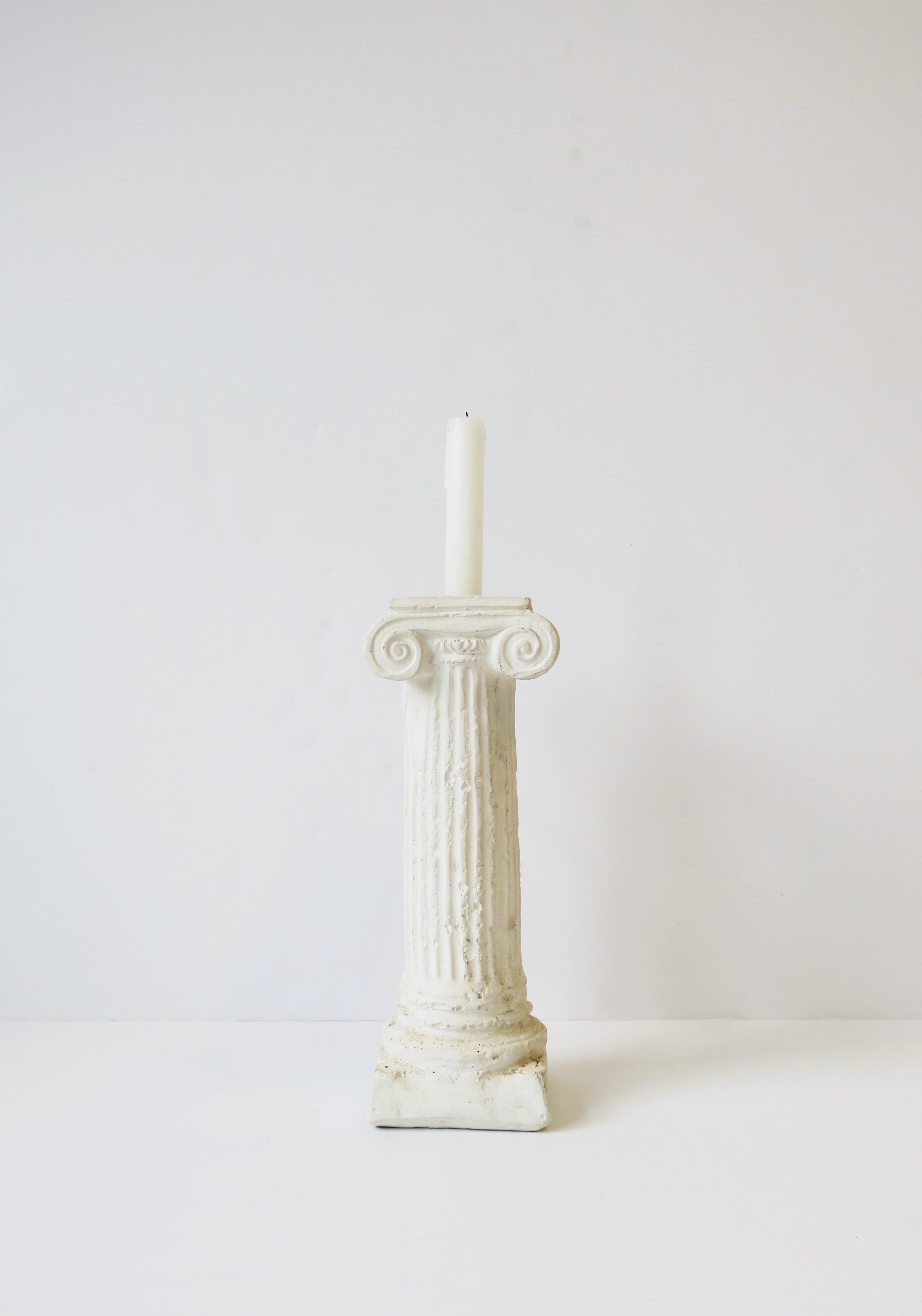 Column Pillar White Plaster Candlestick Holder Object Neoclassical Style, 1980s In Good Condition For Sale In New York, NY