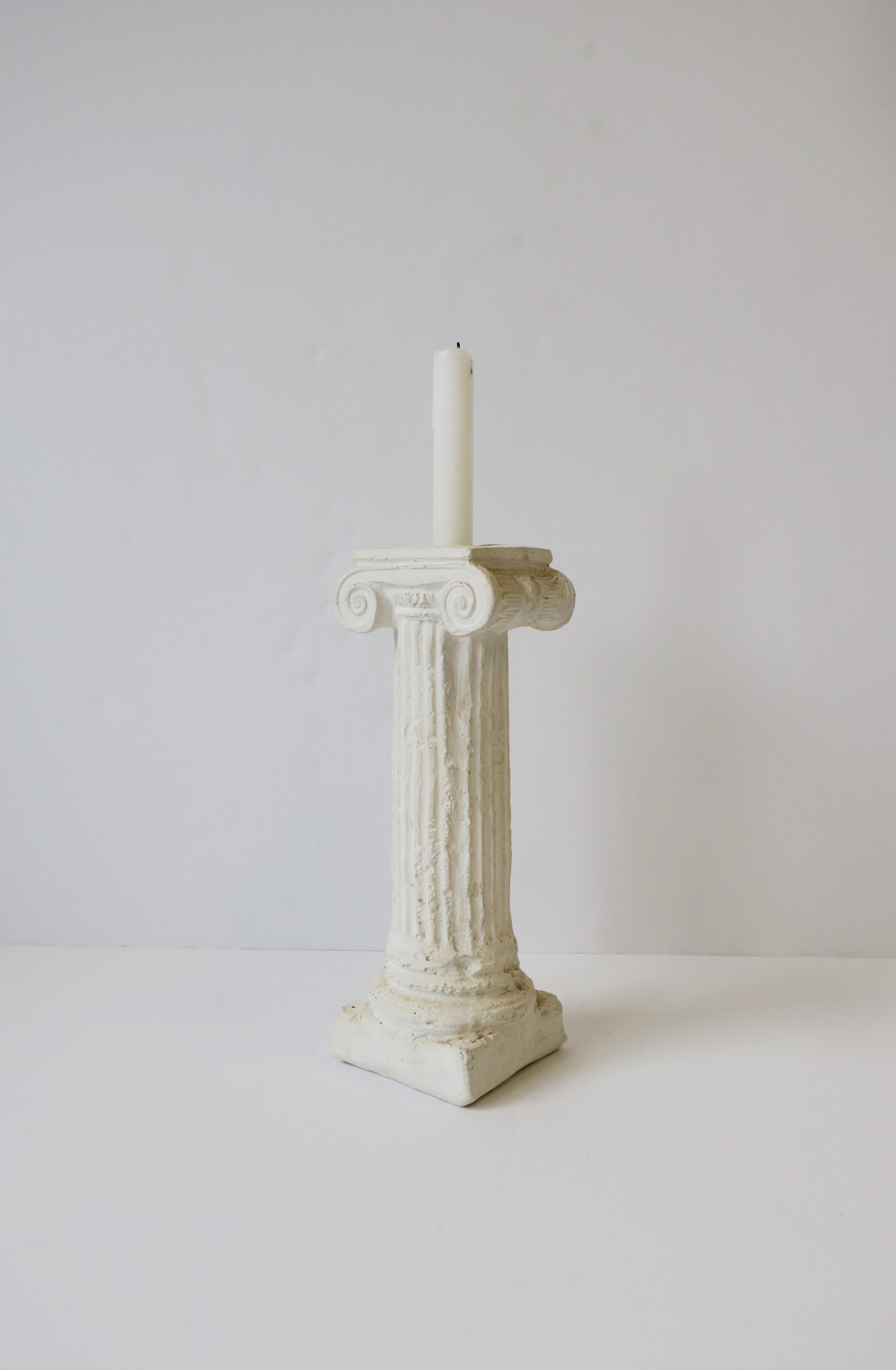 20th Century Column Pillar White Plaster Candlestick Holder Object Neoclassical Style, 1980s For Sale