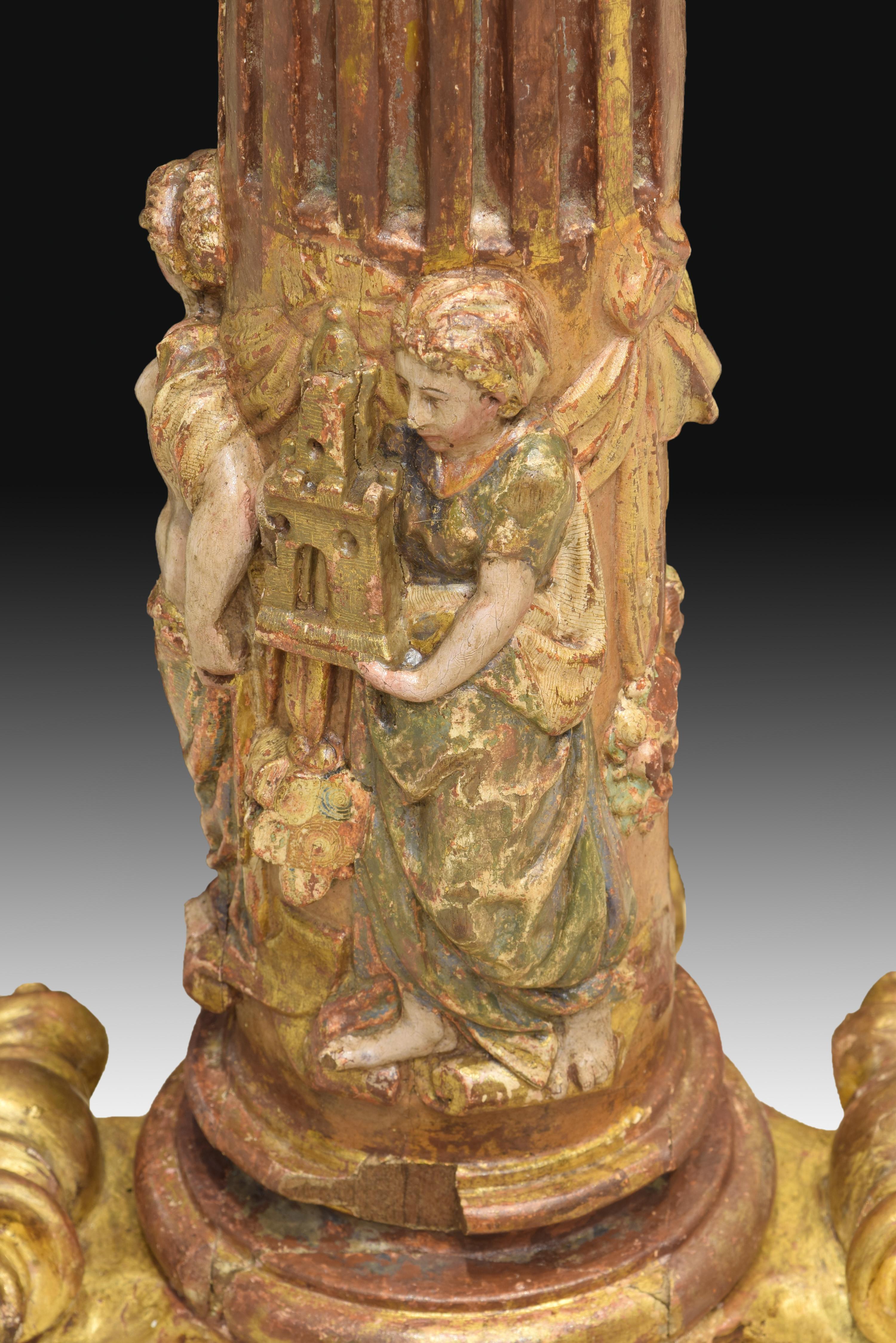 Column Polychromed and Gilded Wood, 16th Century In Fair Condition For Sale In Madrid, ES