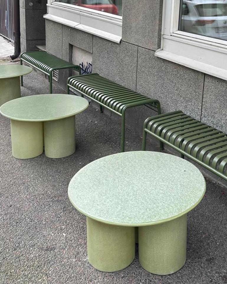 Swedish Column Round Coffee Table in Raw Green, handcrafted by VAVA Objects For Sale