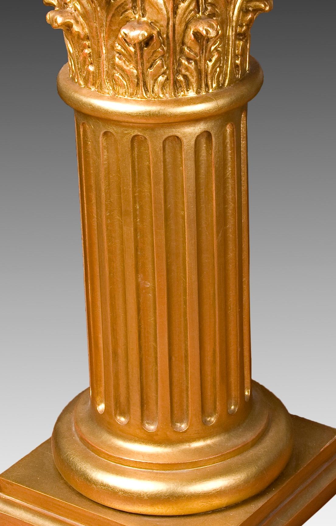 European Column-shaped base. Gilded wood. 20th century. For Sale