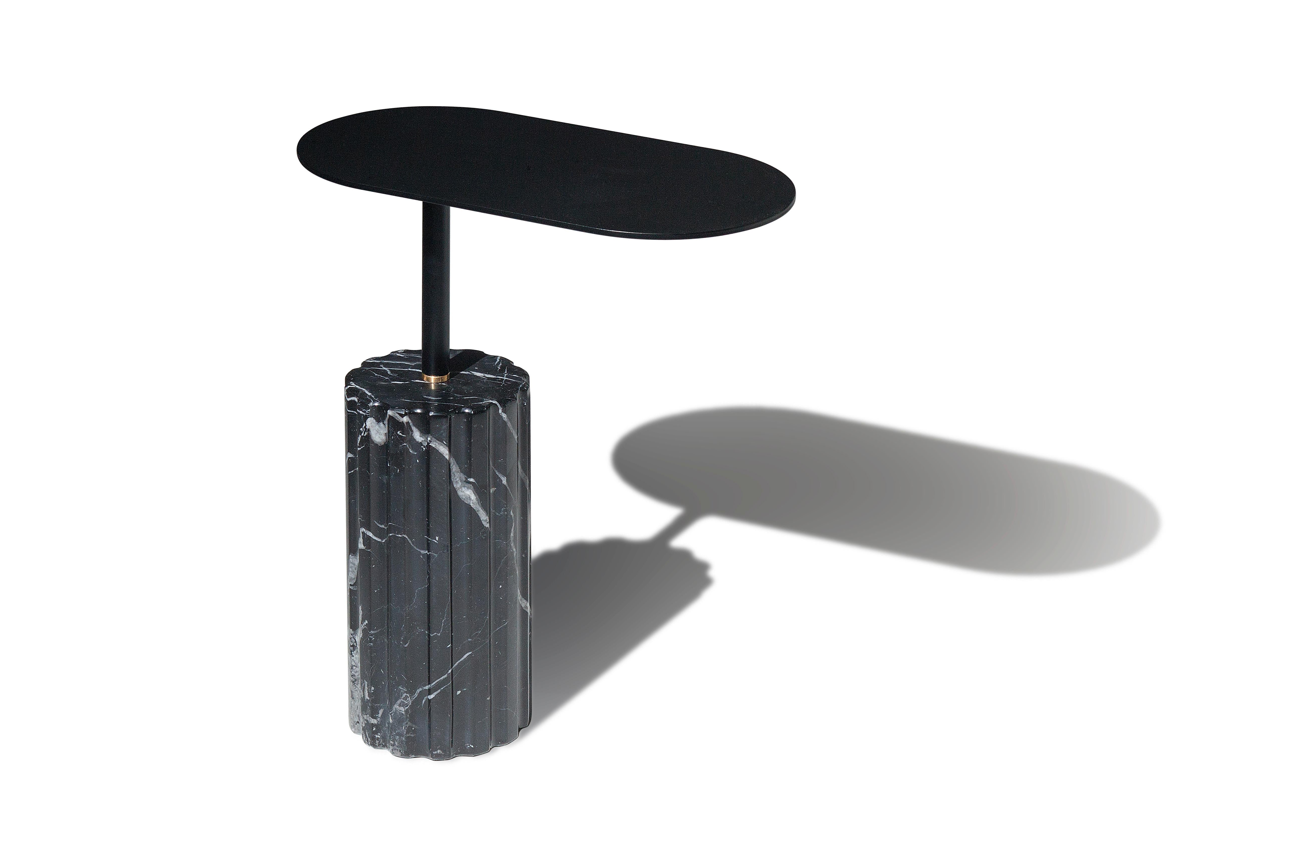 Column side table by Joseph Vila Capdevila

Material: marble
Dimensions: 40 x 22 x 46 cm
Weight: 15.5kg

Low table made of lacquered metal oval envelope that is supported by a bar of the same material with a solid brass detail on a fluted