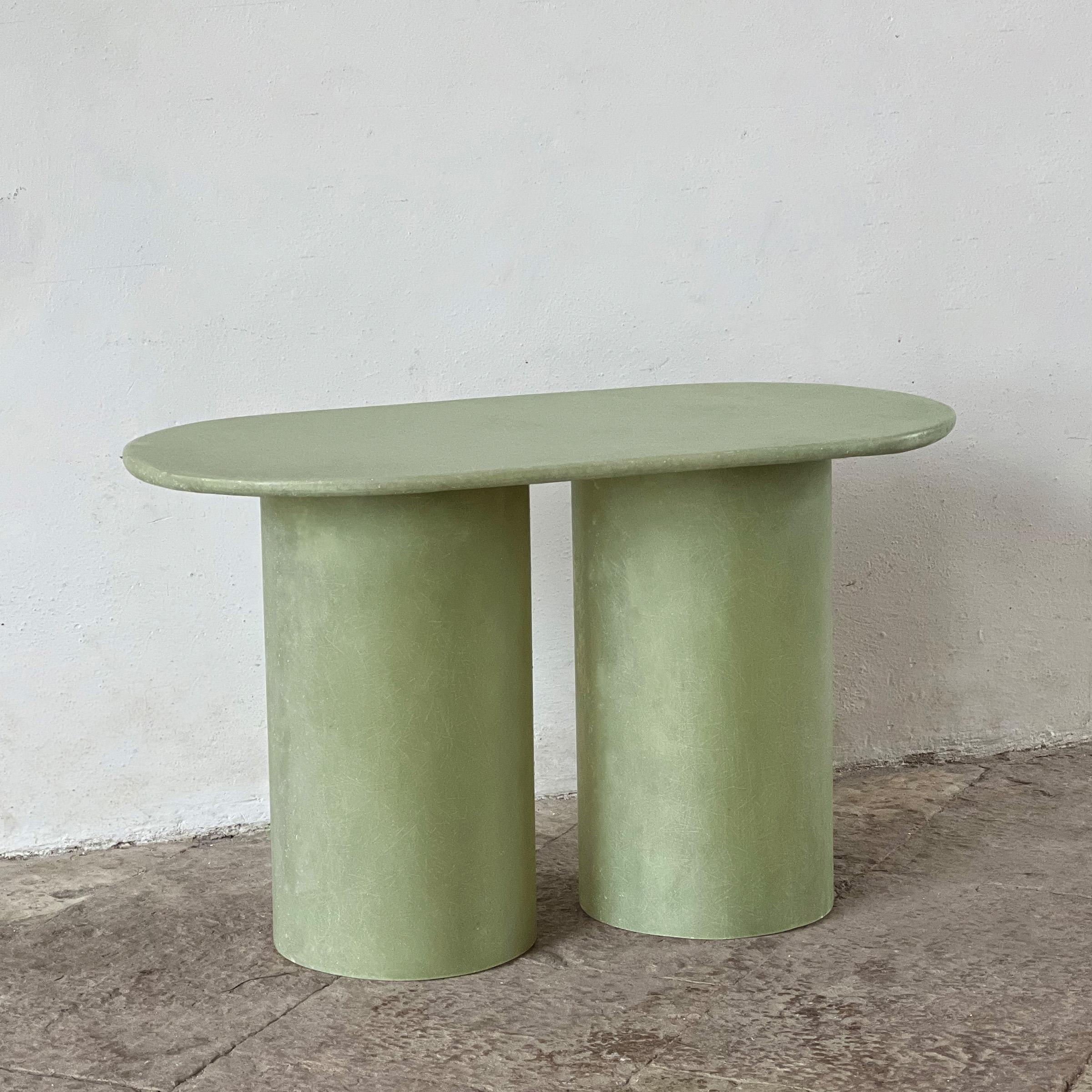 Modern Column side table by VAVA Objects, raw green fiberglass hand layered in Sweden For Sale