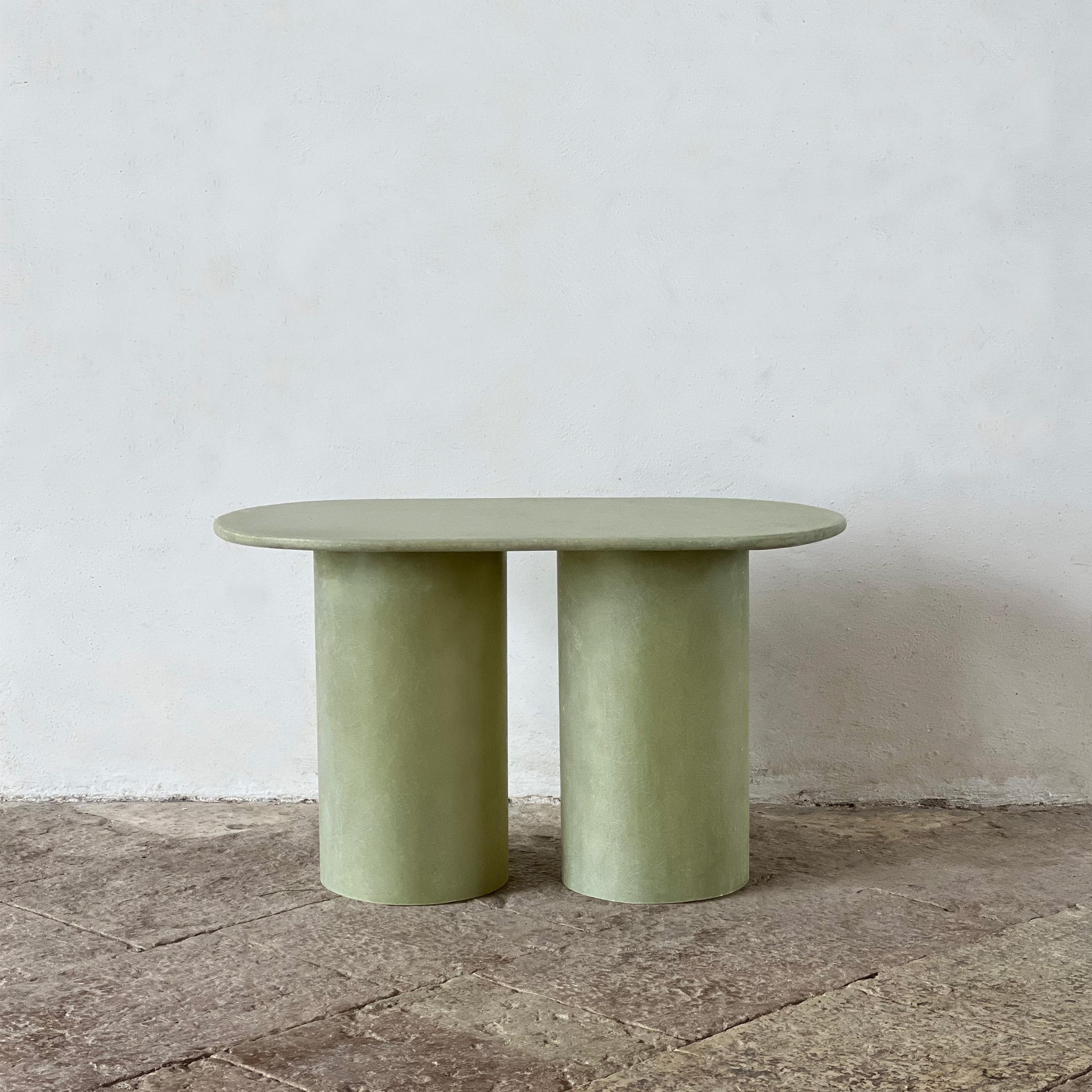 Hand-Crafted Column side table by VAVA Objects, raw green fiberglass hand layered in Sweden For Sale