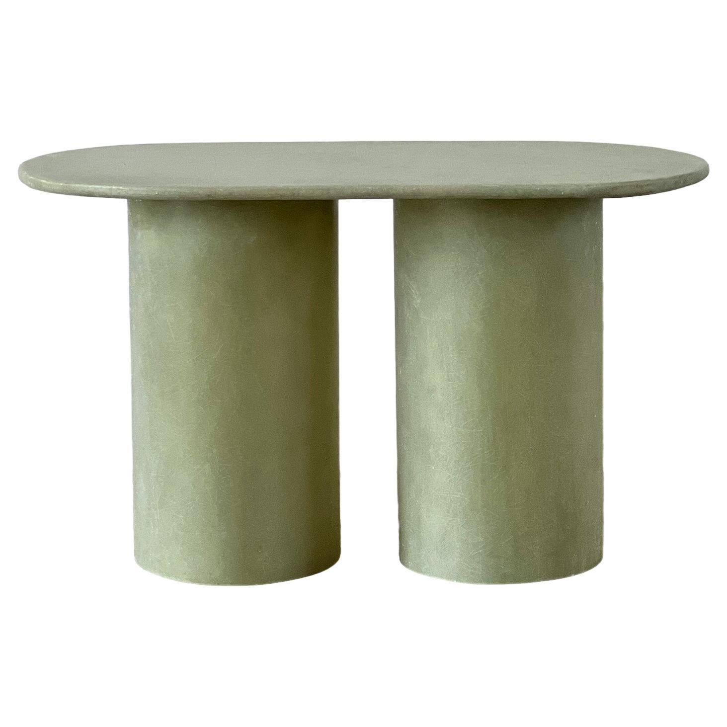 Column side table by VAVA Objects, raw green fiberglass hand layered in Sweden For Sale