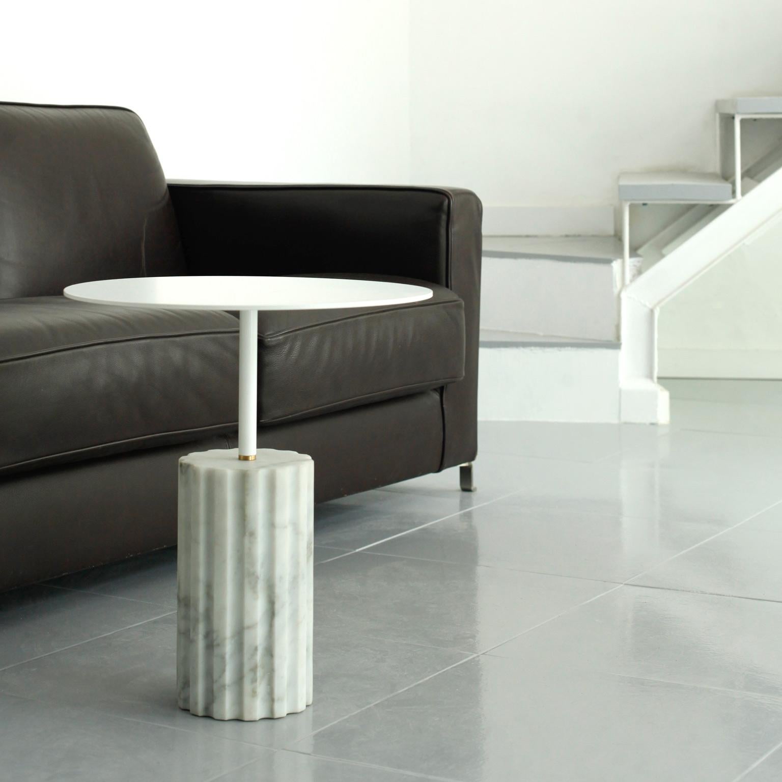Polished White Carrara Marble Minimalist Round Side Table “Column Side Table Round XL” For Sale