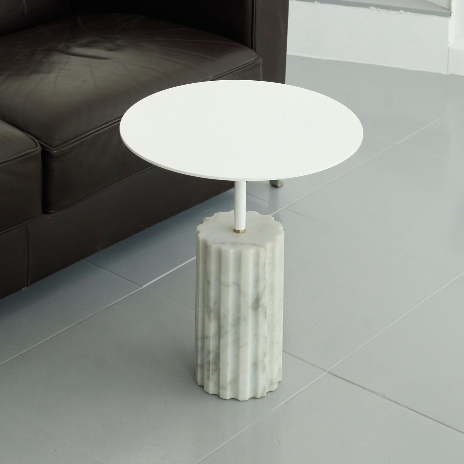 White Carrara Marble Minimalist Round Side Table “Column Side Table Round XL” In New Condition For Sale In Terrassa, Catalonia