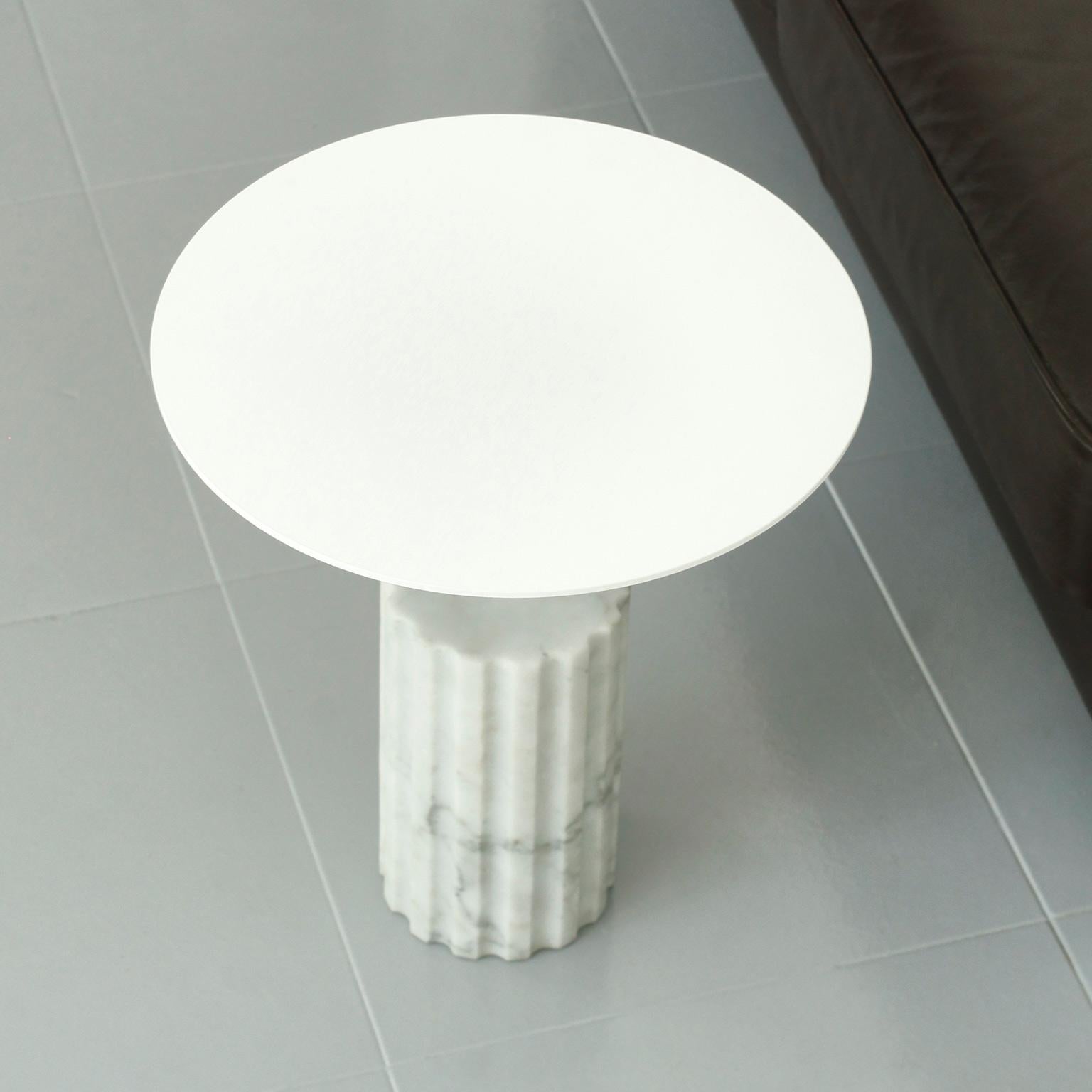 Contemporary White Carrara Marble Minimalist Round Side Table “Column Side Table Round XL” For Sale