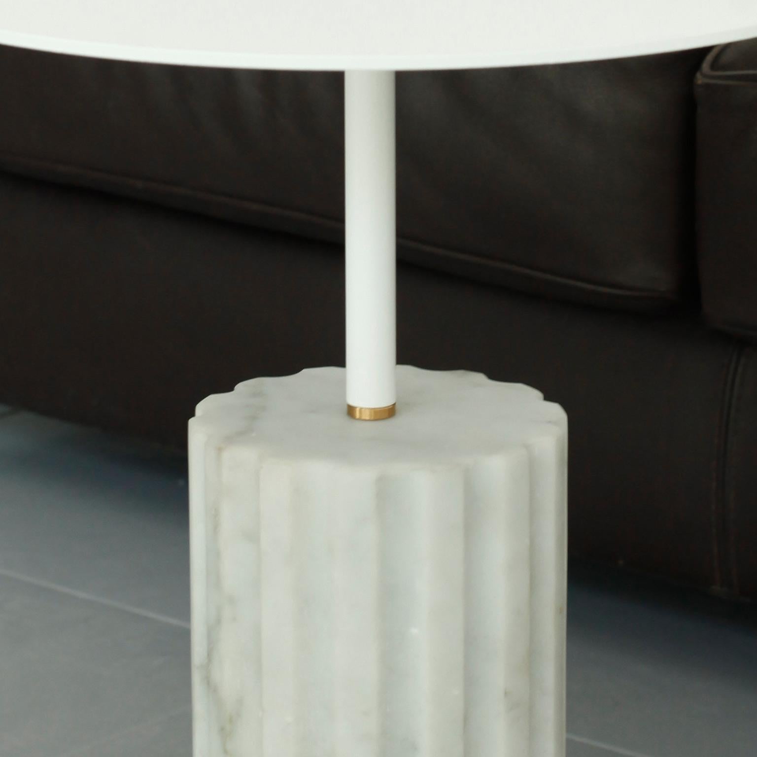“Column Side Table Round XL” White Carrara Marble Minimalist Side Table For Sale 2
