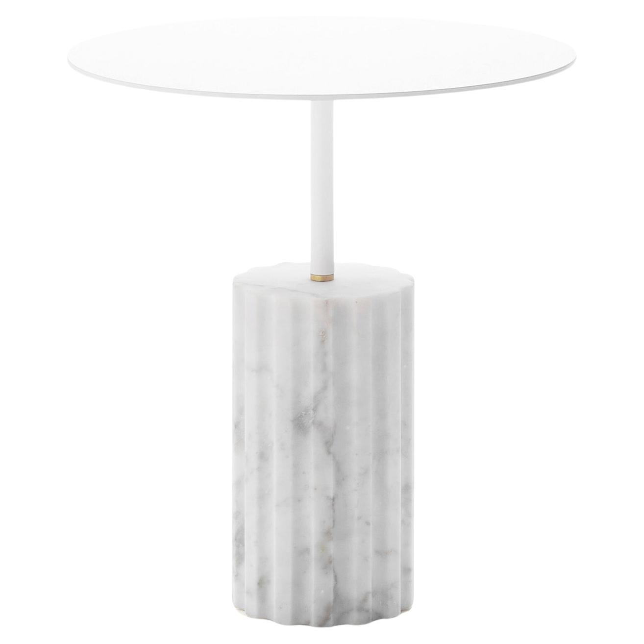 “Column Side Table Round XL” White Carrara Marble Minimalist Side Table