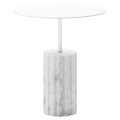 Table d'appoint ronde XL en marbre de Carrare blanc minimaliste