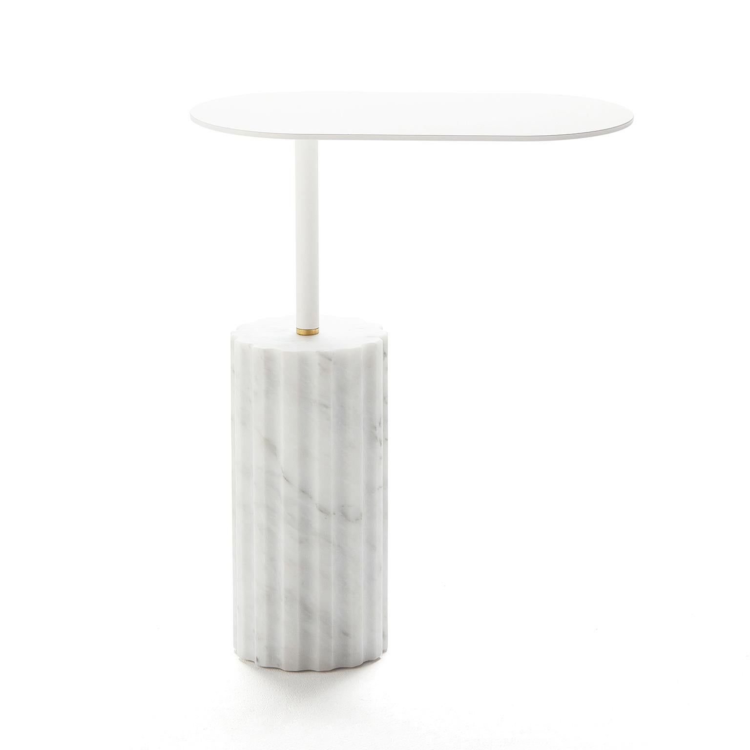 Polished “Column Side Table Small” White Carrara Marble Minimalist Side Table For Sale