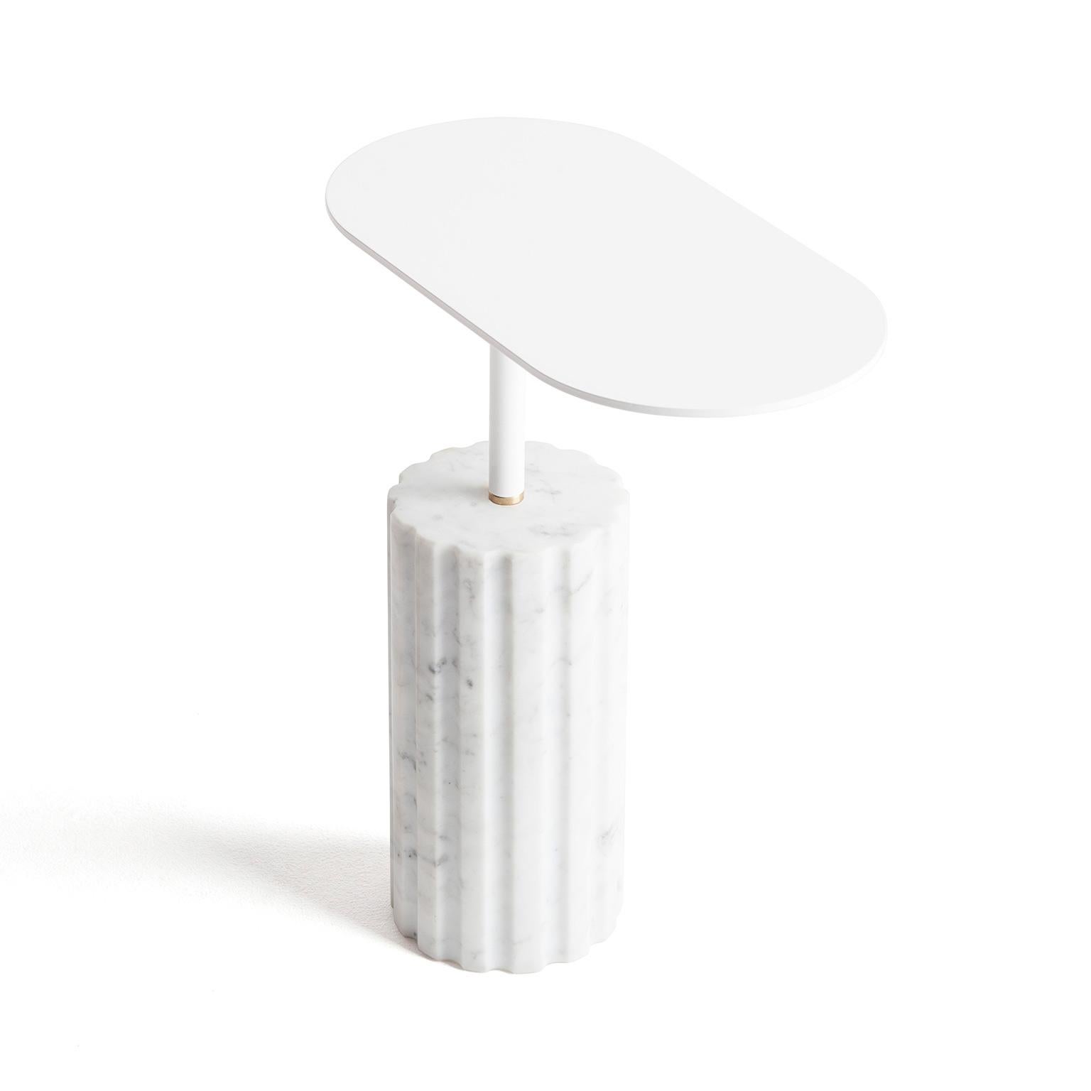 Spanish “Column Side Table Small” White Carrara Marble Minimalist Side Table For Sale