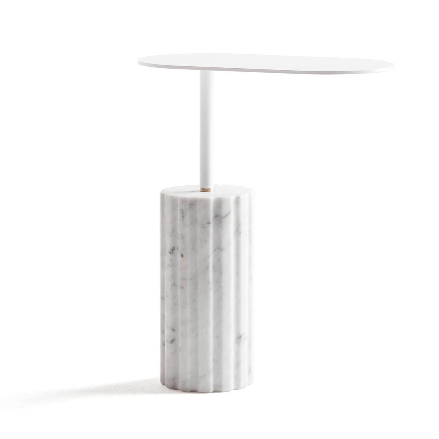 “Column Side Table Small” White Carrara Marble Minimalist Side Table In New Condition For Sale In Terrassa, Catalonia