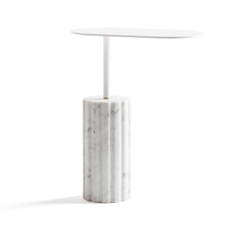 Contemporary “Column Side Table Small” Minimalist Carrara Marble Side Table by Aparentment For Sale