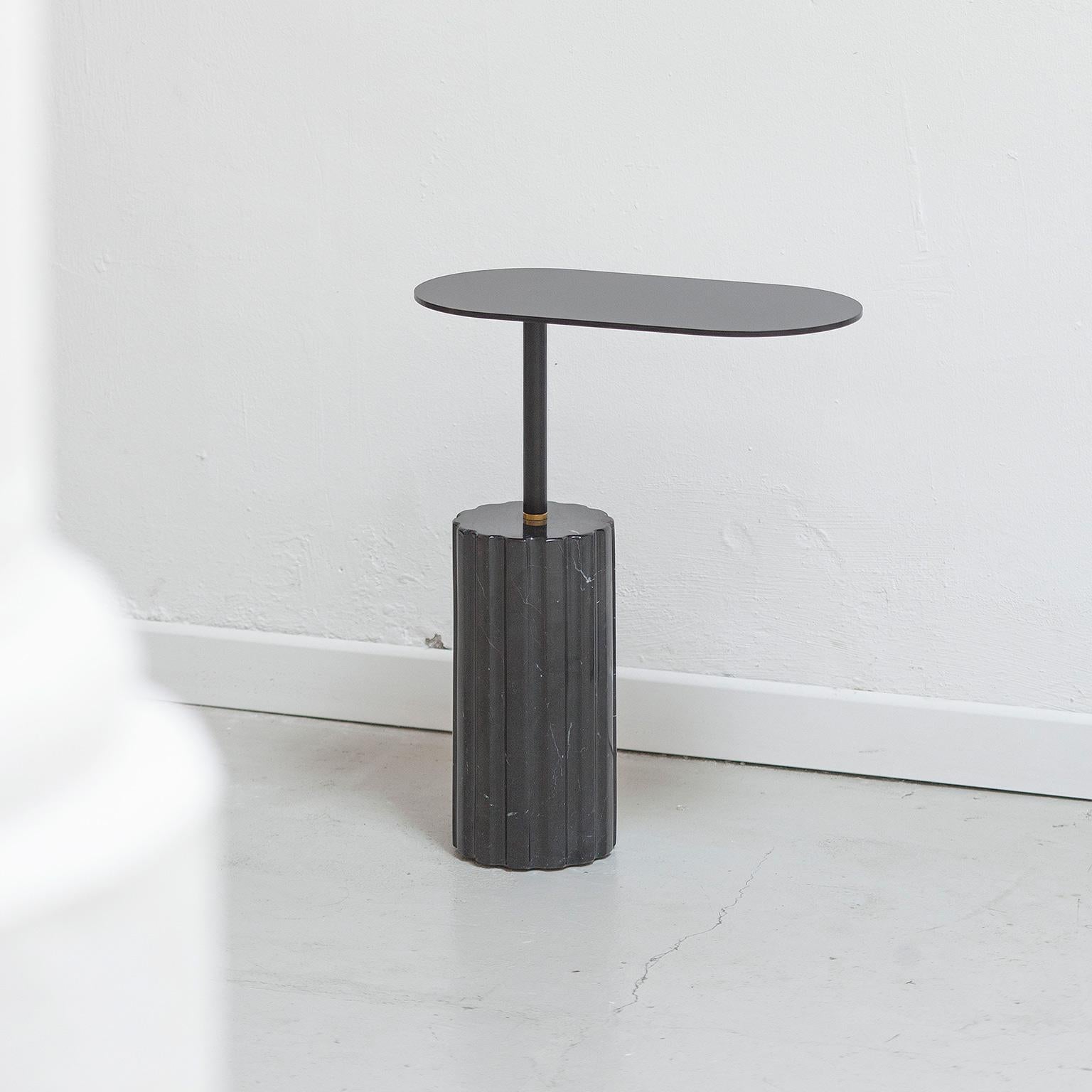 Contemporary “Column Side Table Small” Black Marquina Marble Minimal Side Table by Aparentmen For Sale