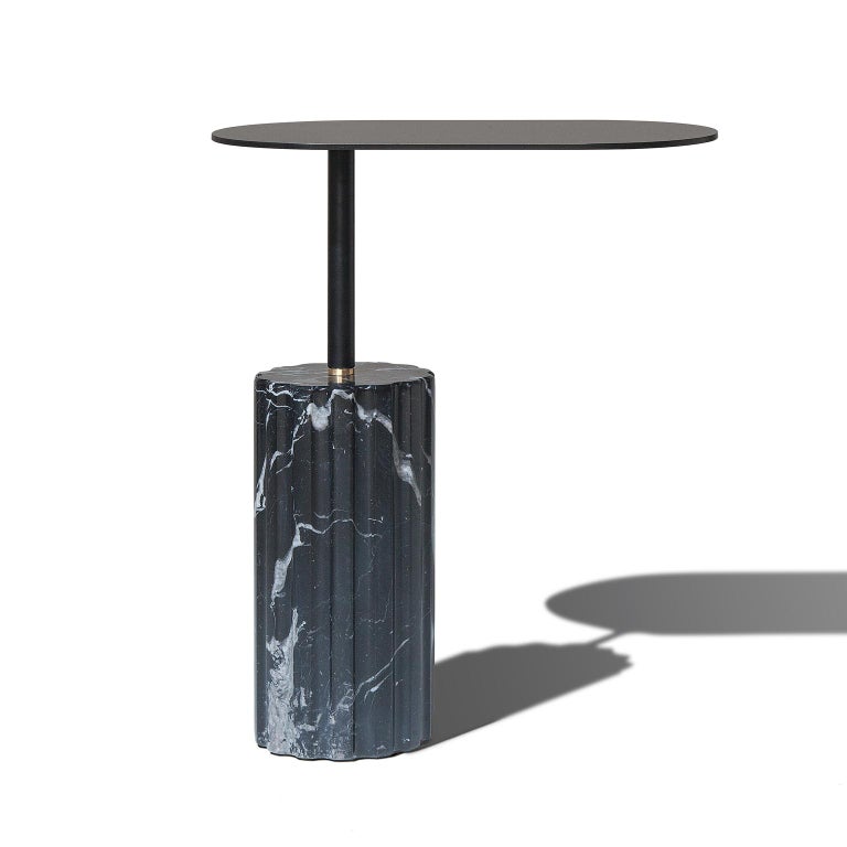 Spanish “Column Side Table Small” Minimalist Marquina Marble Side Table by Aparentment
