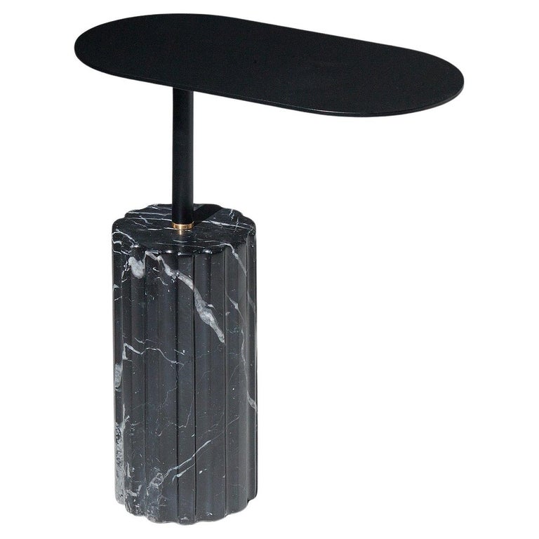“Column Side Table Small” Minimalist Marquina Marble Side Table by Aparentment