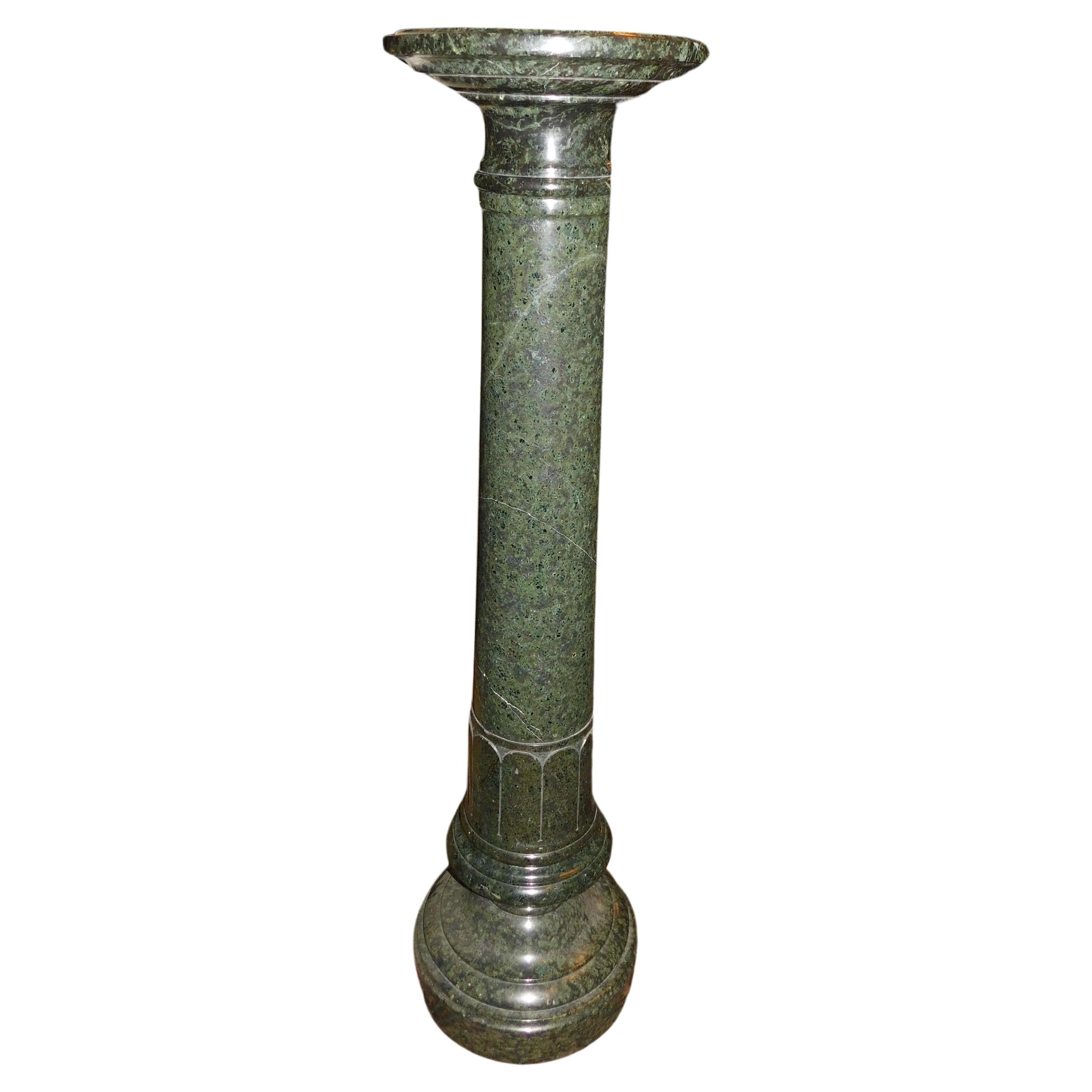 Column, statue holder, carved in Verde Alpi marble, Italy