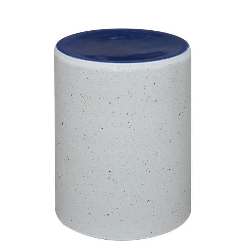 Modern Column Stool, White Effect and Blue Glaze by WL CERAMICS