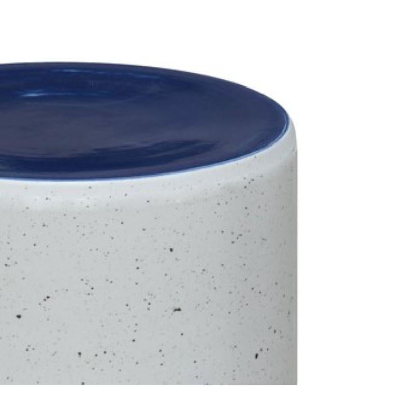 Contemporary Column Stool, White Effect and Blue Glaze by WL CERAMICS