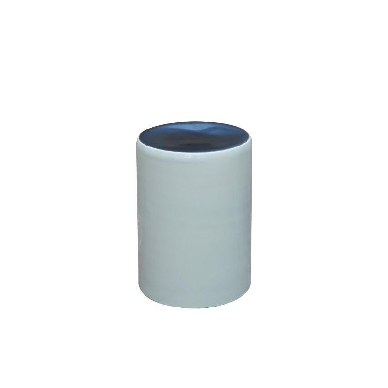 Tabouret colonne, effet blanc et glaçure bleue WL Ceramics en vente 1