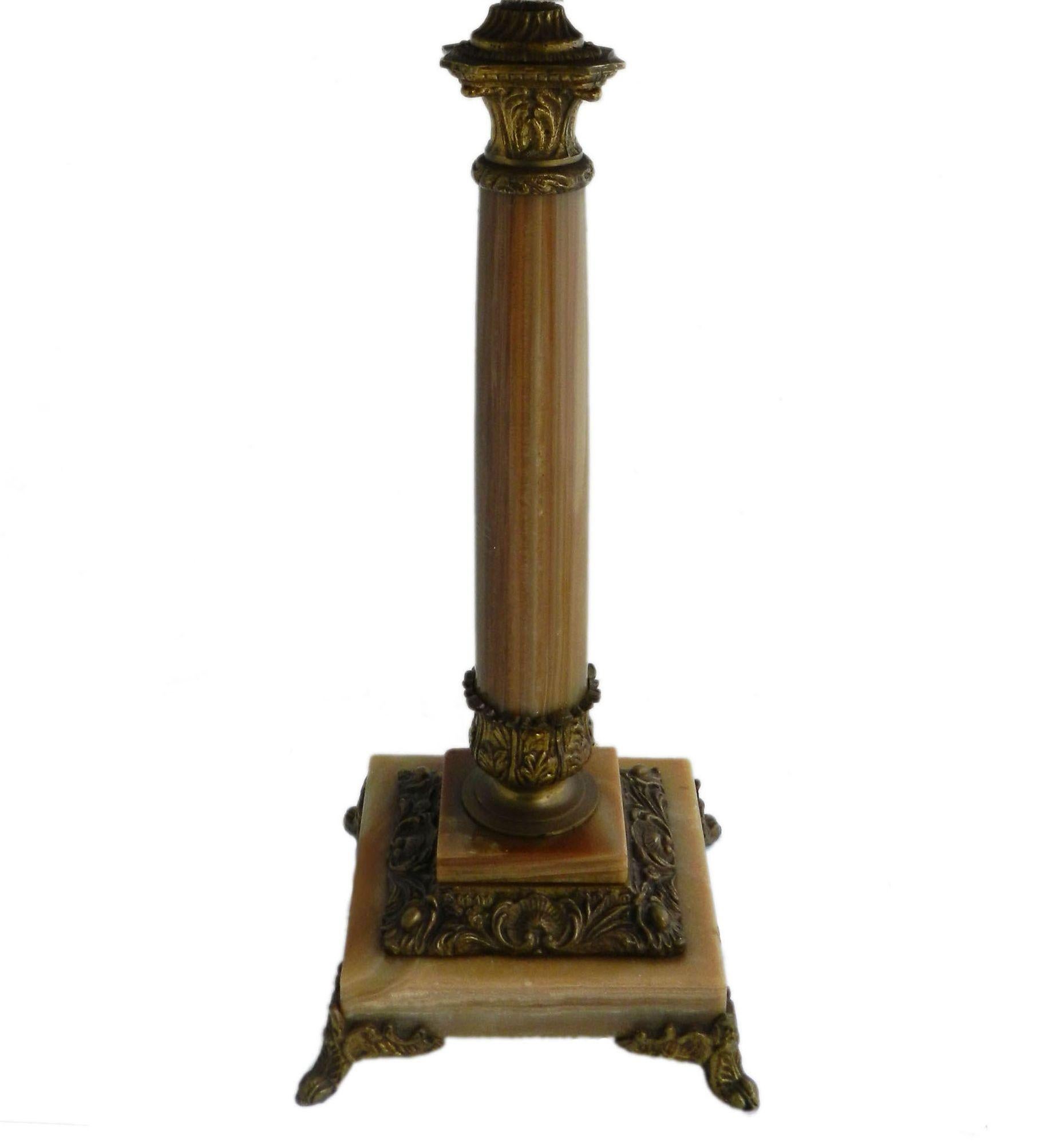 Column Table Lamp French c1910 
Marble and Bronze
In good vinTage condition with minor signs of use
Verified and restored to go in Vintage Glory
This will be rewired ready for US standards or EU and UK standards please let us know which country