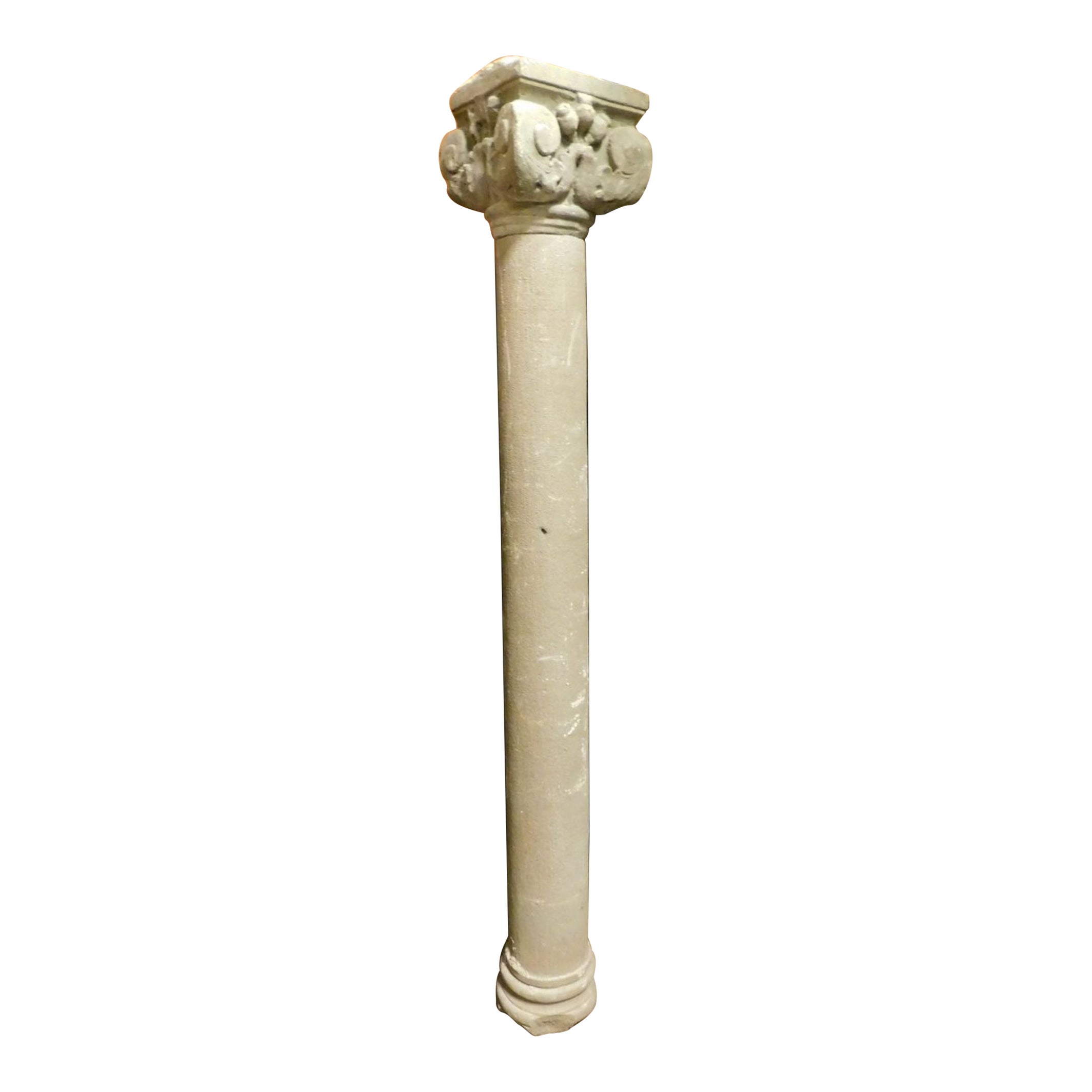 Column with Capital Carved in Stone, Italy For Sale