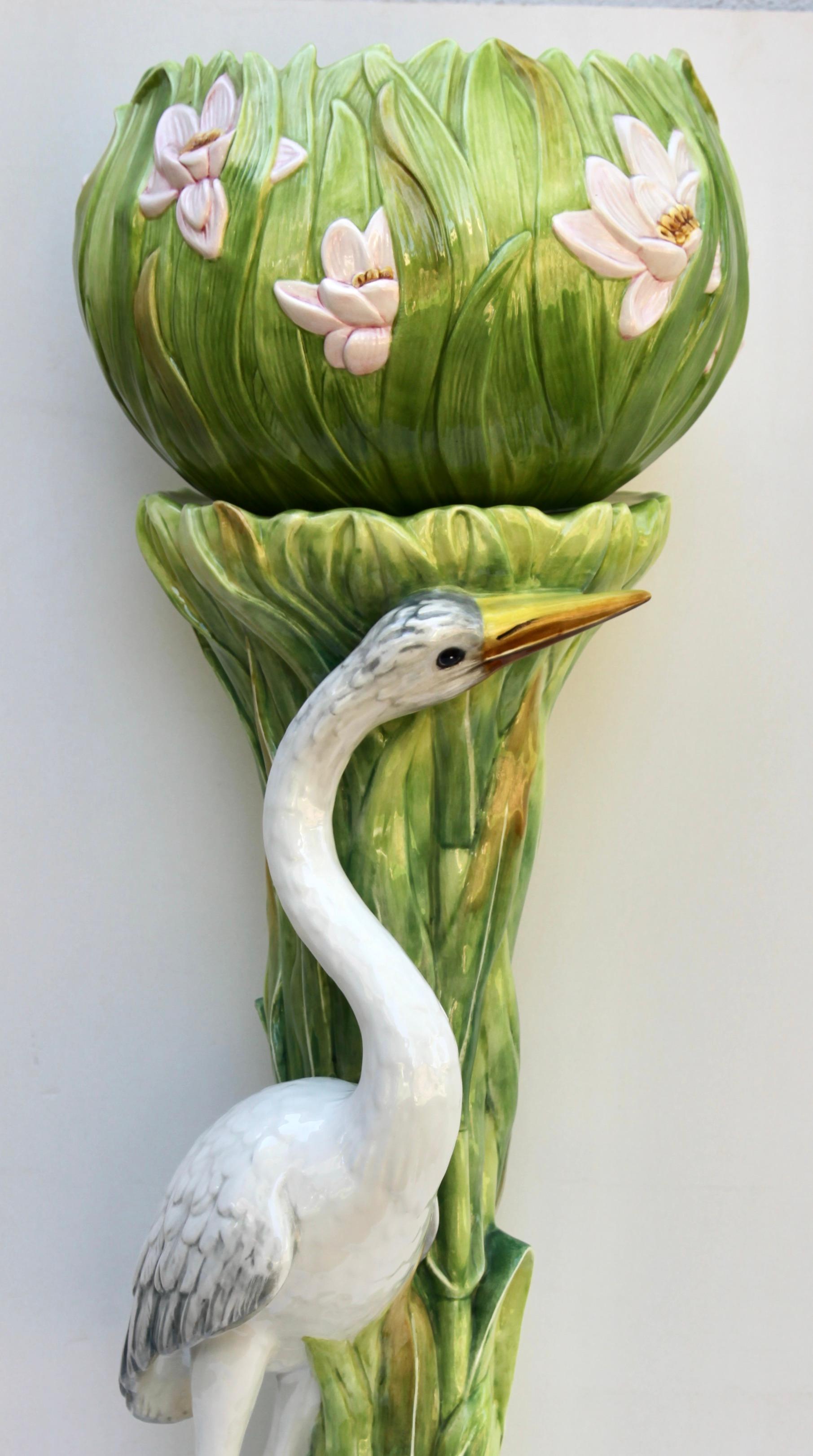 Two Columns with Heron and Planter in the Style of Delphin Massier For Sale 2