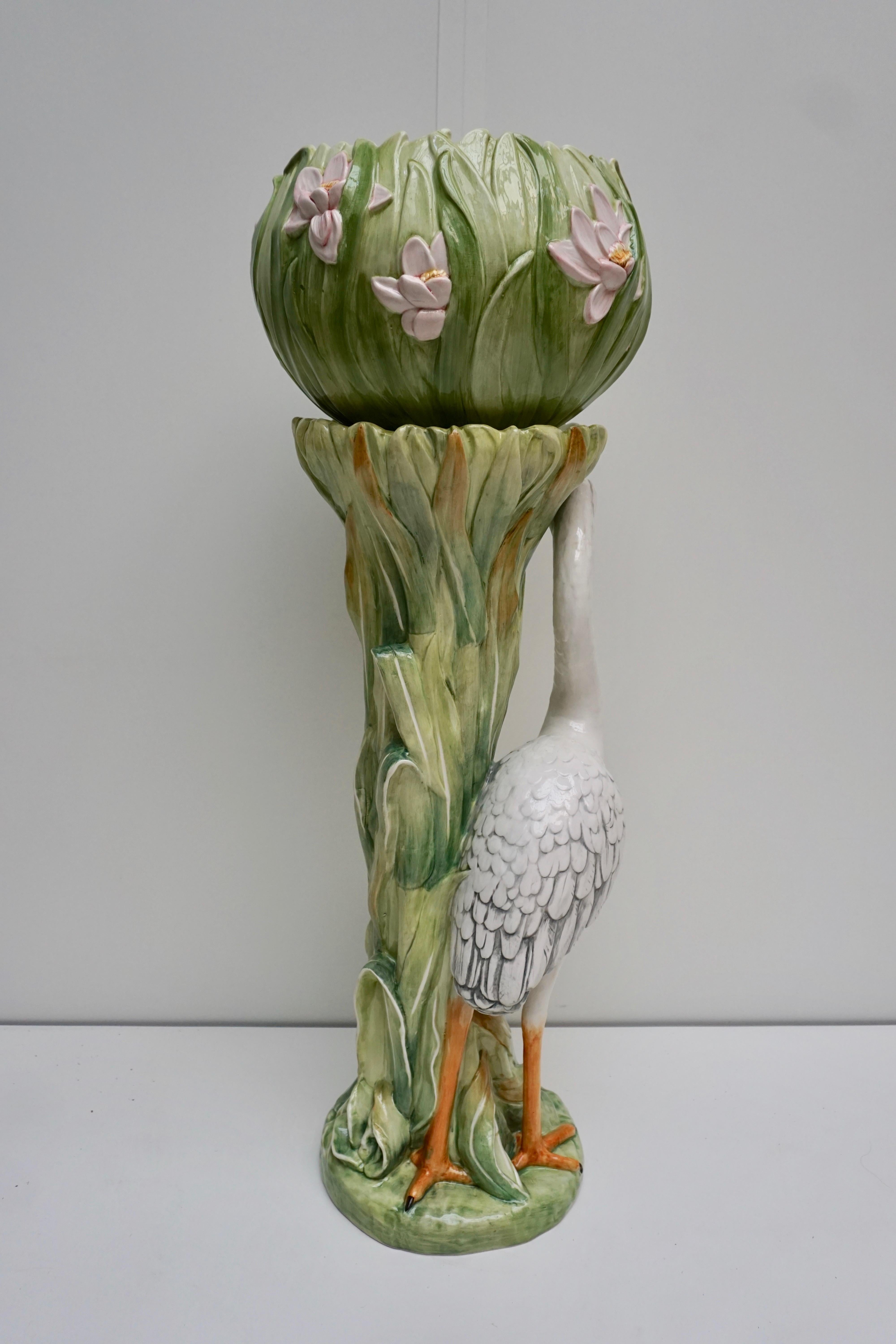 Colonne avec héron et jardinière dans le style de Delphin Massier 3