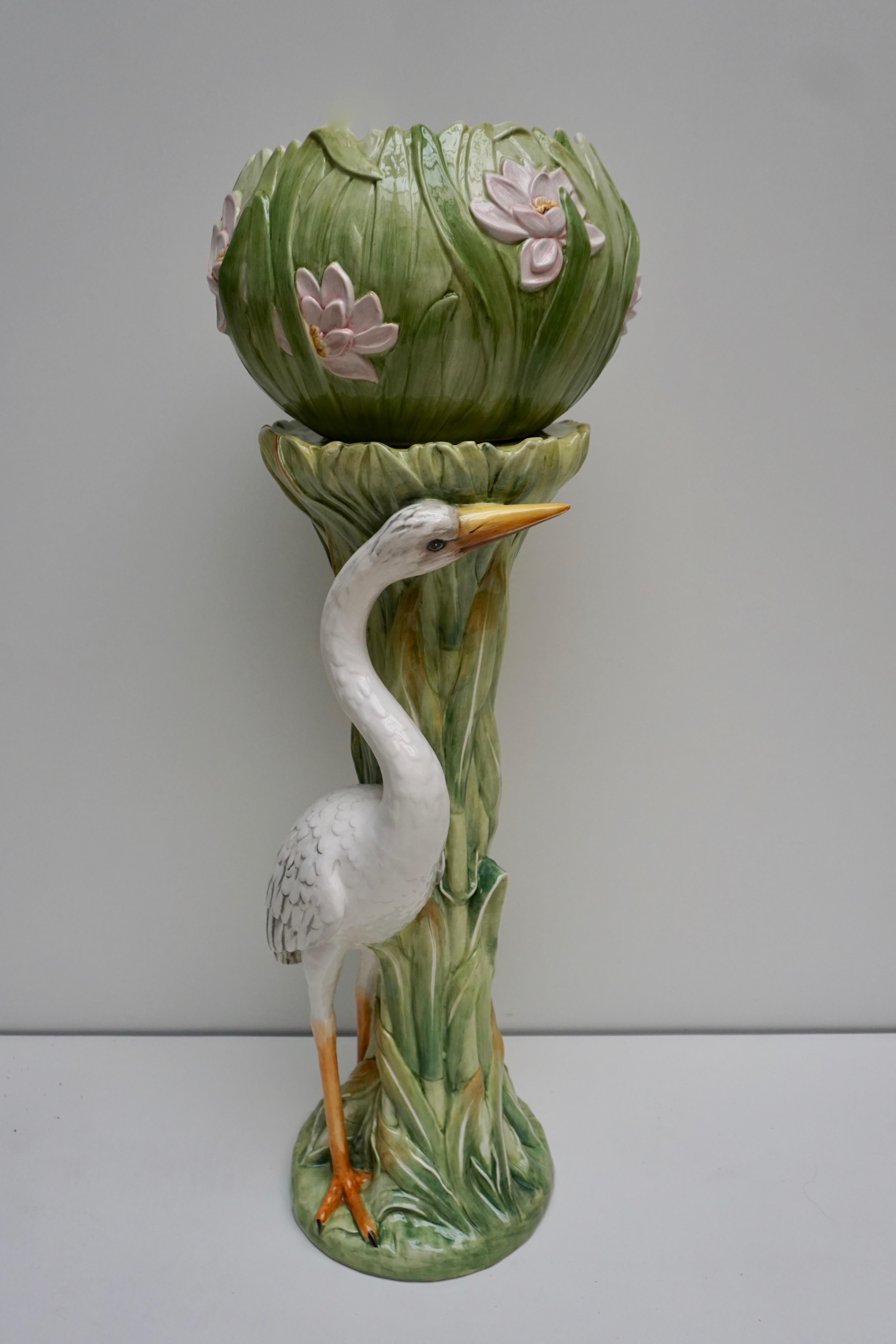 Italian Column with Heron and Planter in the Style of Delphin Massier