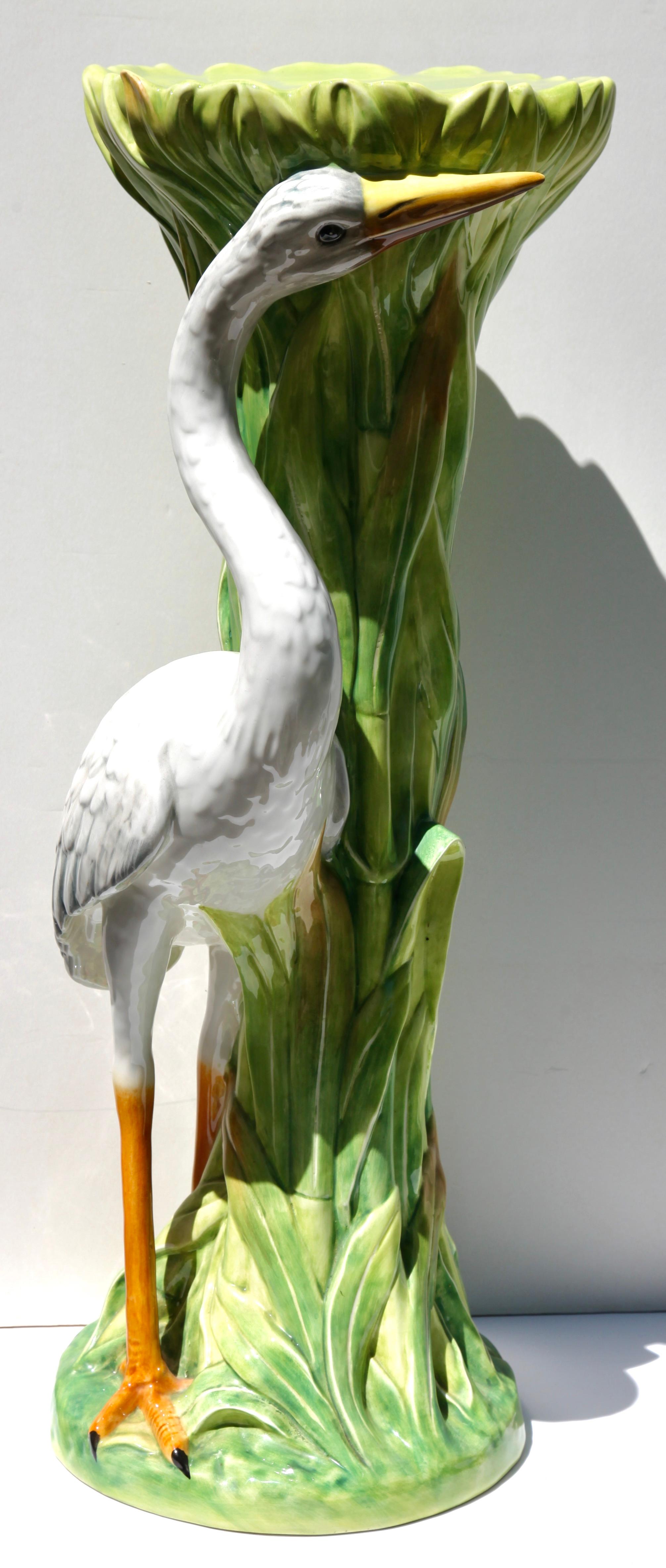 Glazed Two Columns with Heron and Planter in the Style of Delphin Massier For Sale