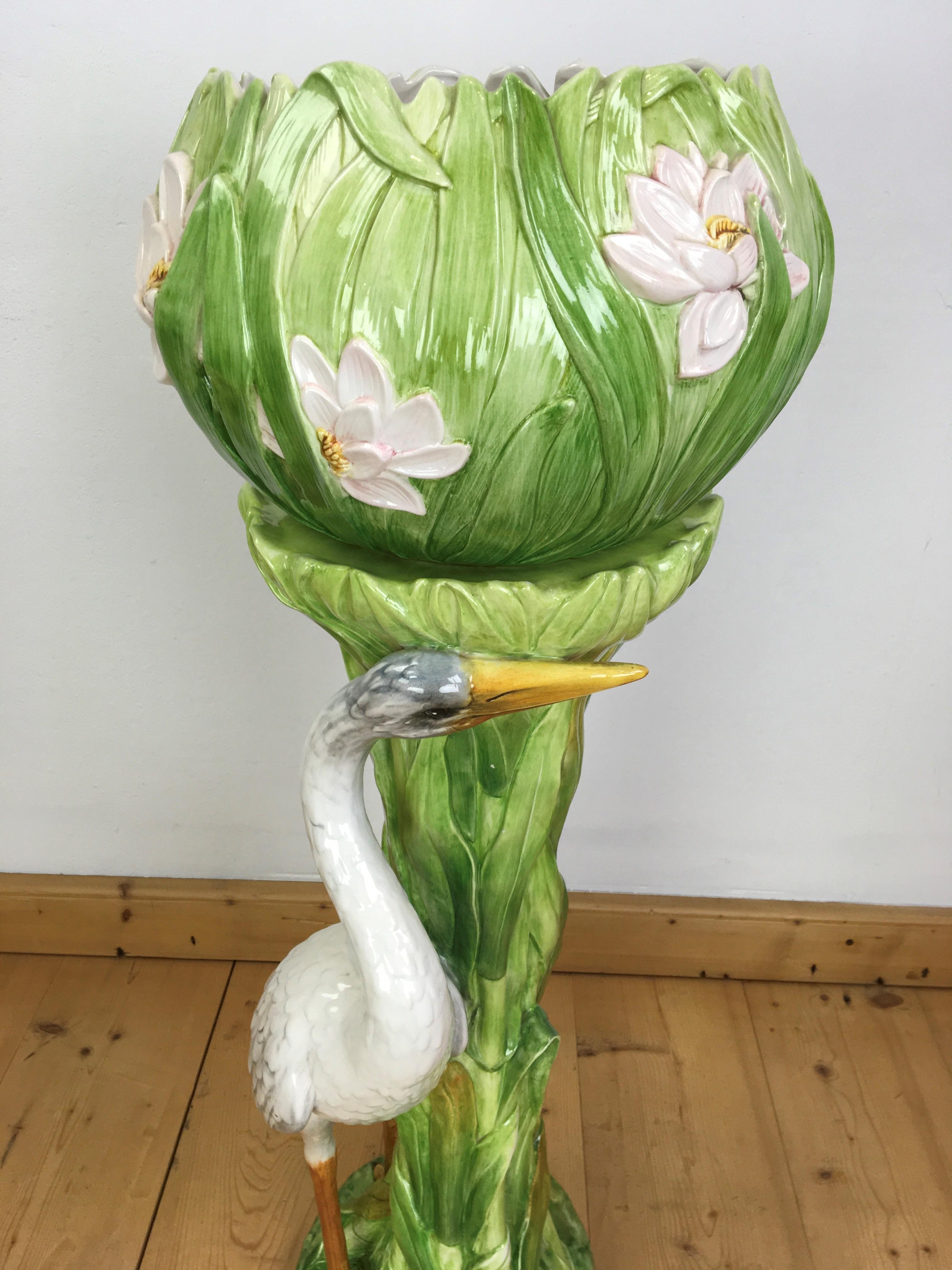 Säulensäule mit Heron und Pflanzgefäß, Italien (Art nouveau)
