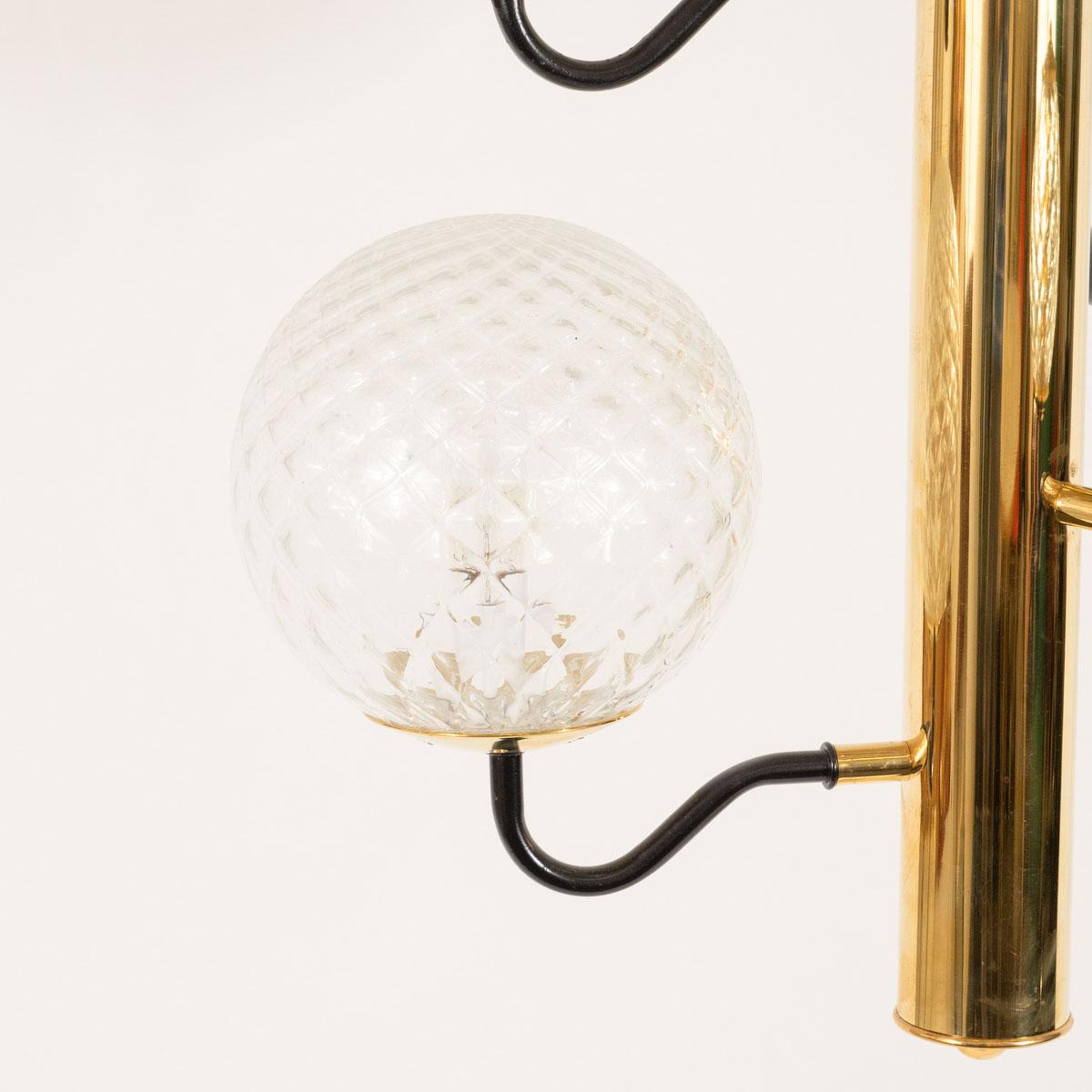 Columnar Brass Chandelier with Glass Globes For Sale 6
