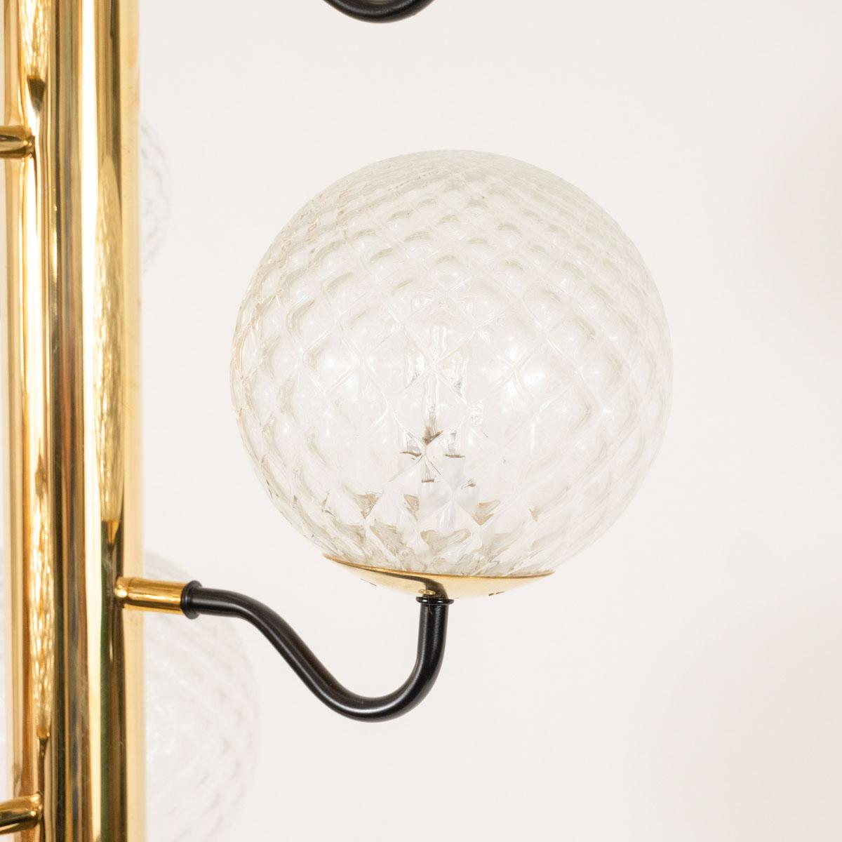 Columnar Brass Chandelier with Glass Globes For Sale 1