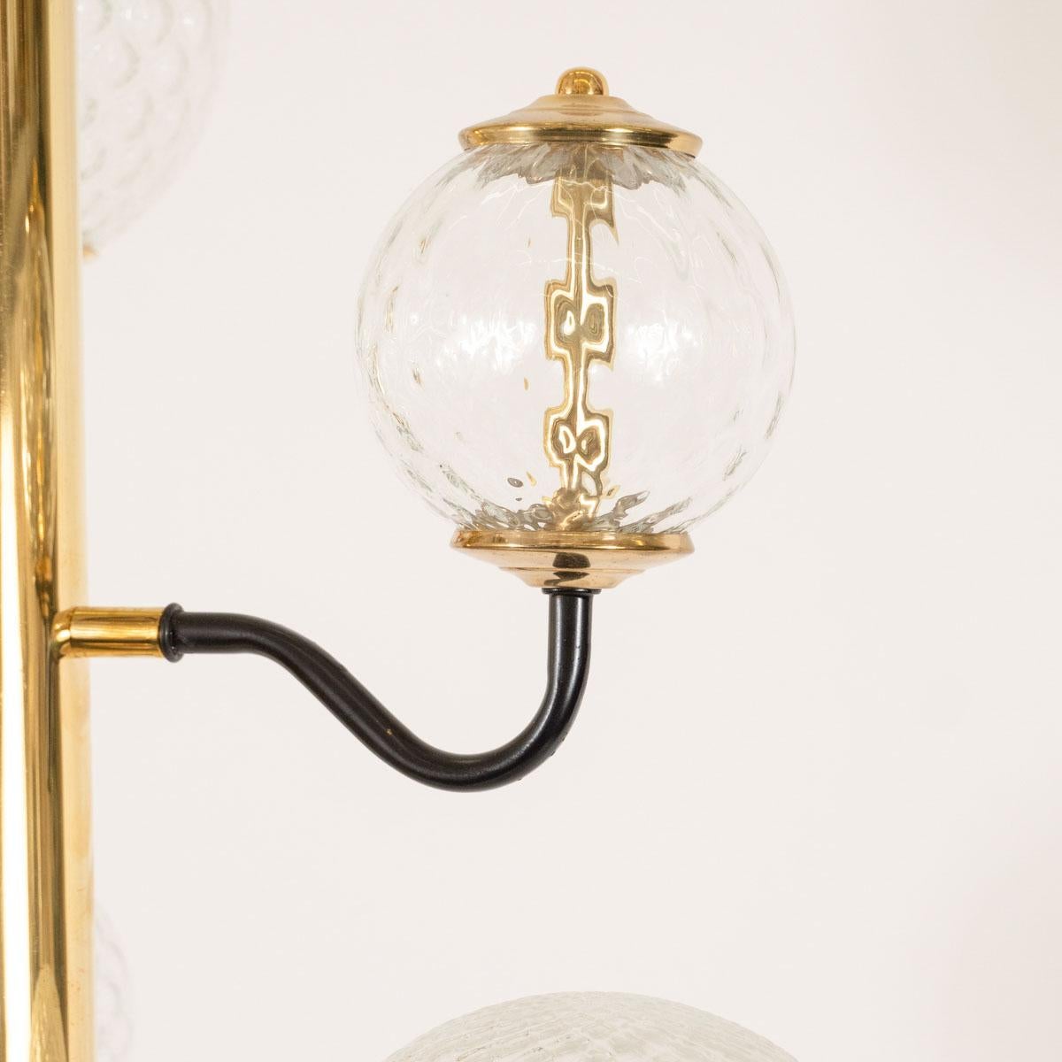 Columnar Brass Chandelier with Glass Globes For Sale 3