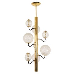 Columnar Brass Chandelier with Glass Globes
