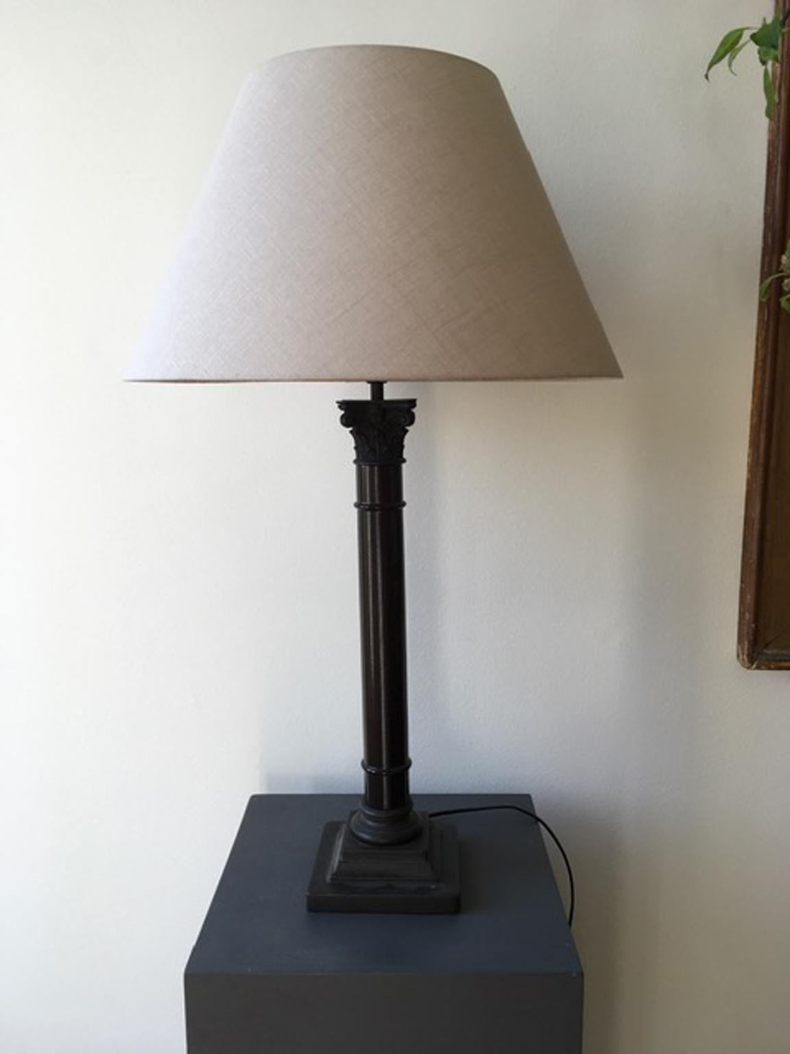 Columned Table Lamp with Natural Lampshade Made in Italy For Sale 6
