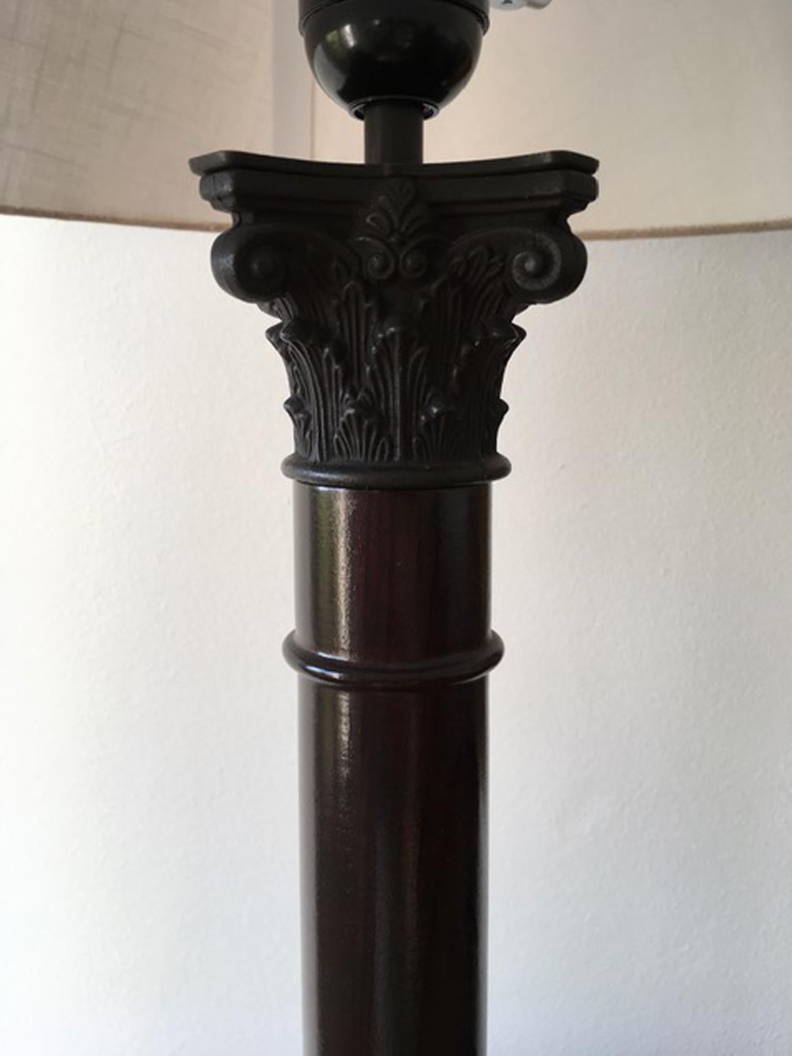 Bronze Columned Table Lamp with Natural Lampshade Made in Italy For Sale
