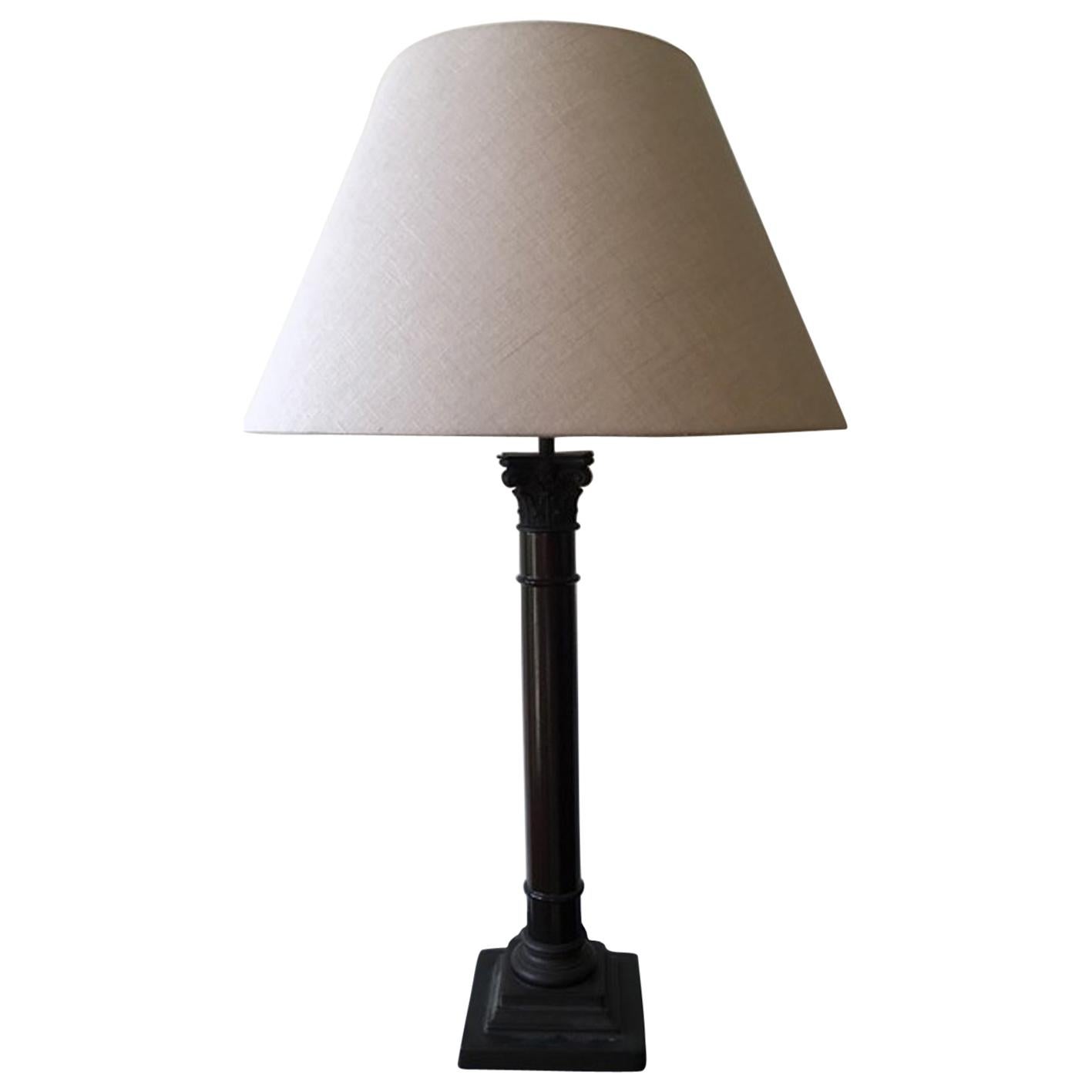 Columned Table Lamp with Natural Lampshade Made in Italy