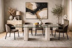 Columns Dining Table Boticcino Italian Marble Bases & Glass Top Modern Design