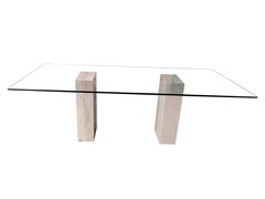 Columns Dining Table with Boticcino Italian Marble Base & Crystal Top Made Spain