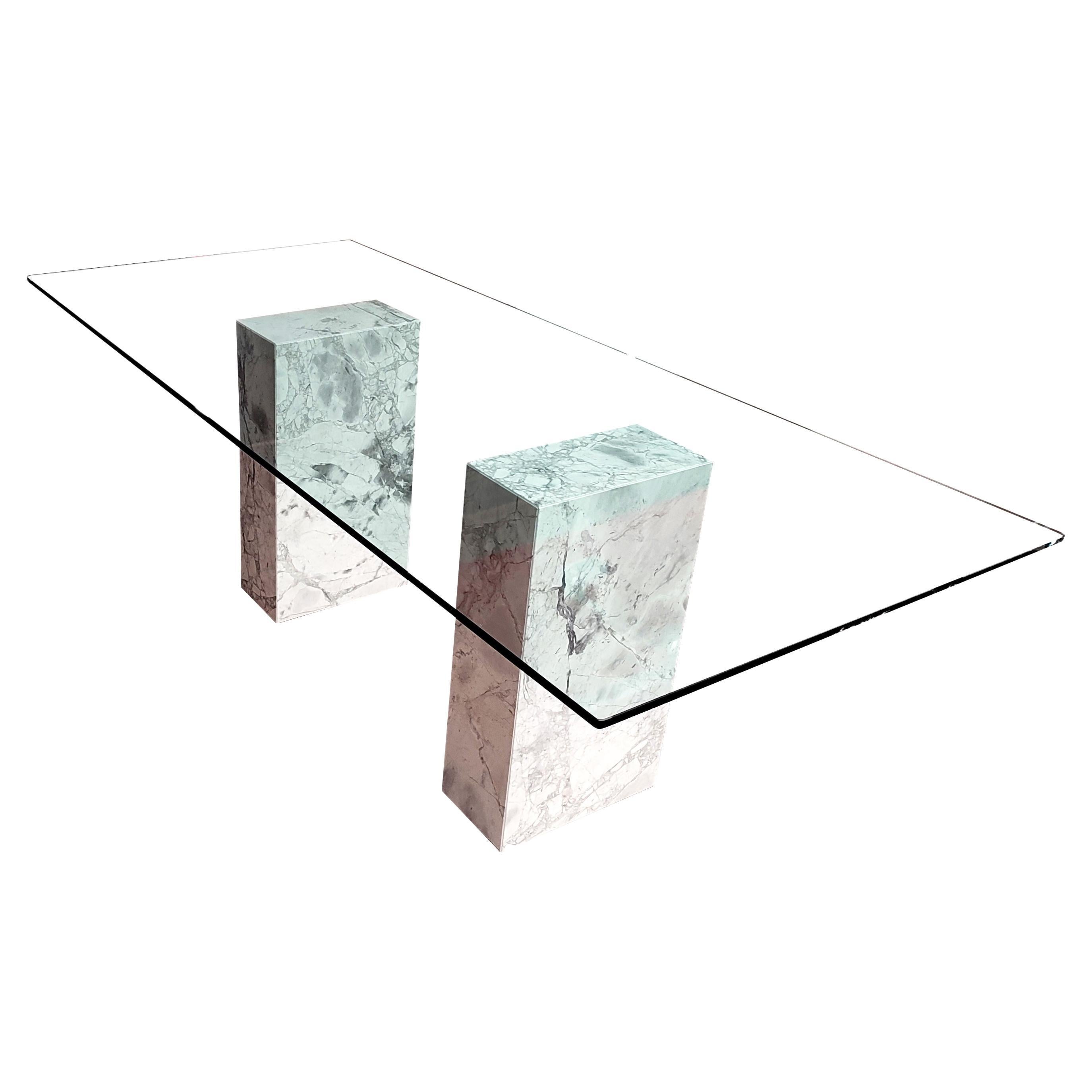 Columns Dining Table with Portobello Italian Marble Base & Crystal Made in Spain