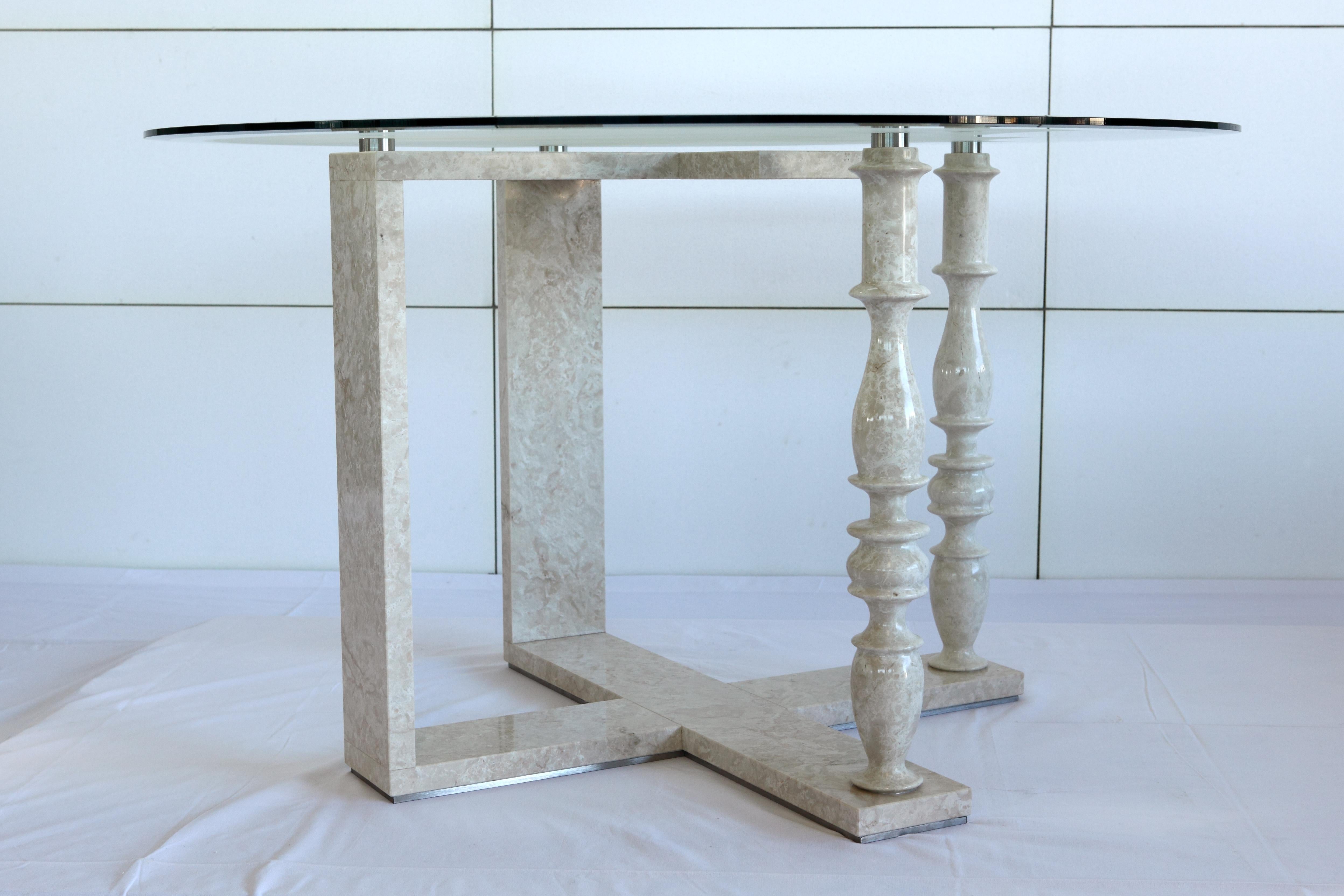 Italian Columnus Frame, Classical Bianco Veselye Marble Table by Luca Scacchetti For Sale