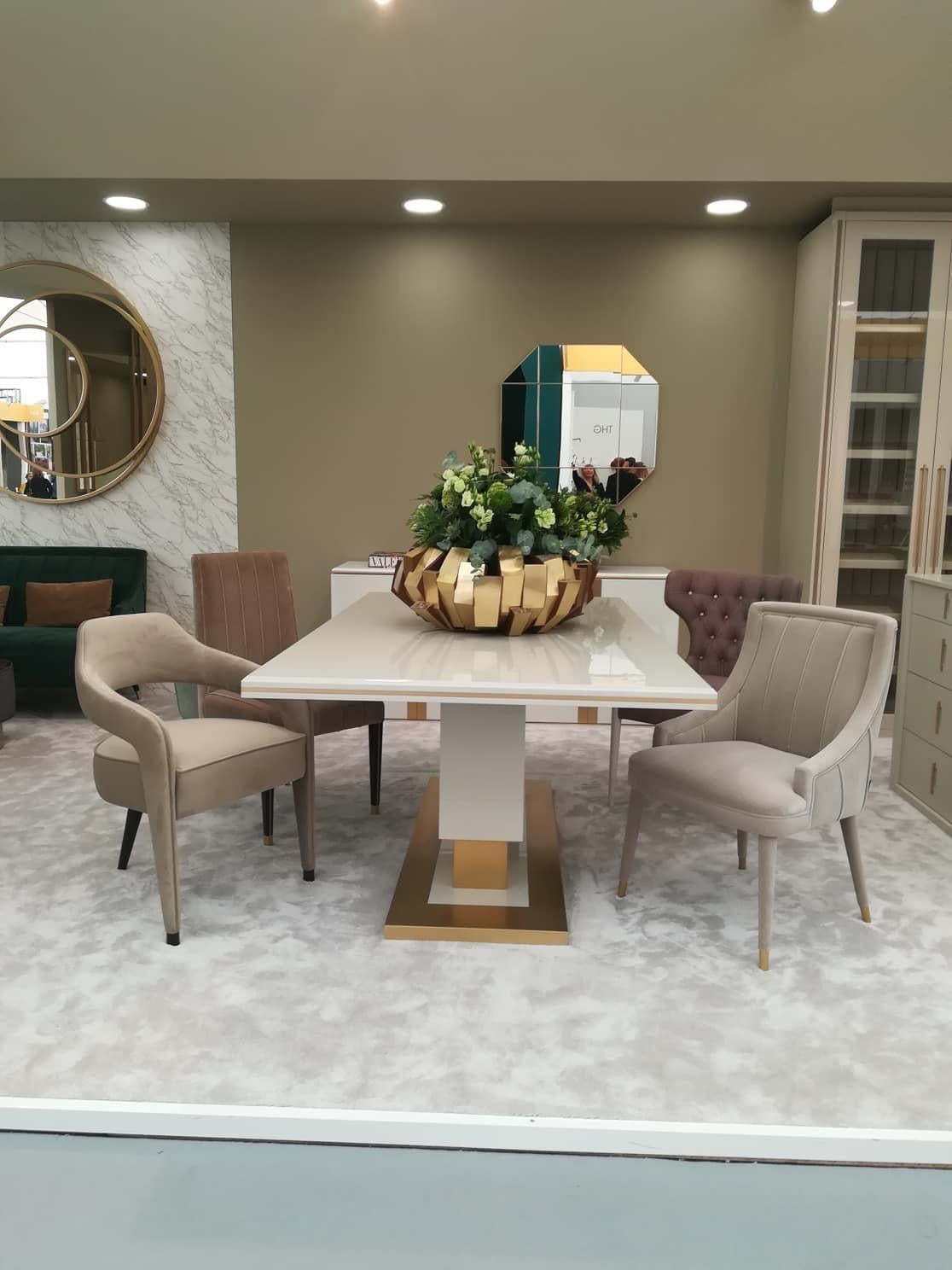 Modern Coluna Dining Table with Antique Brass Details