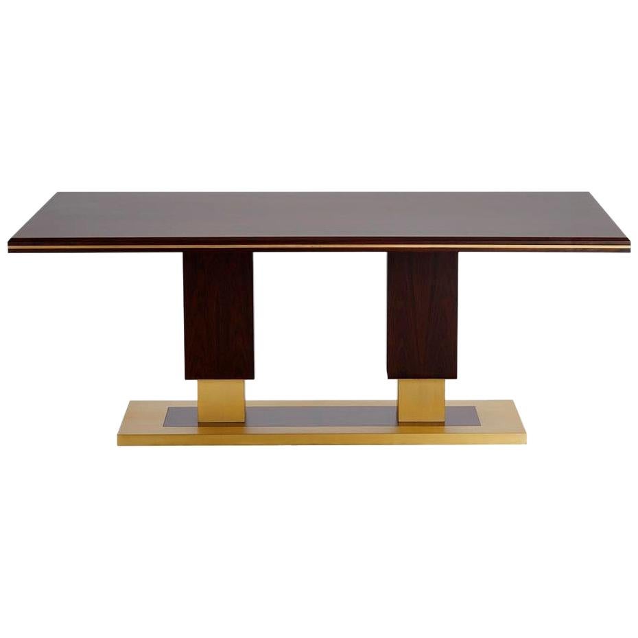 Coluna Dining Table in Eucalyptus Fumé and Brushed Brass Base and Trims