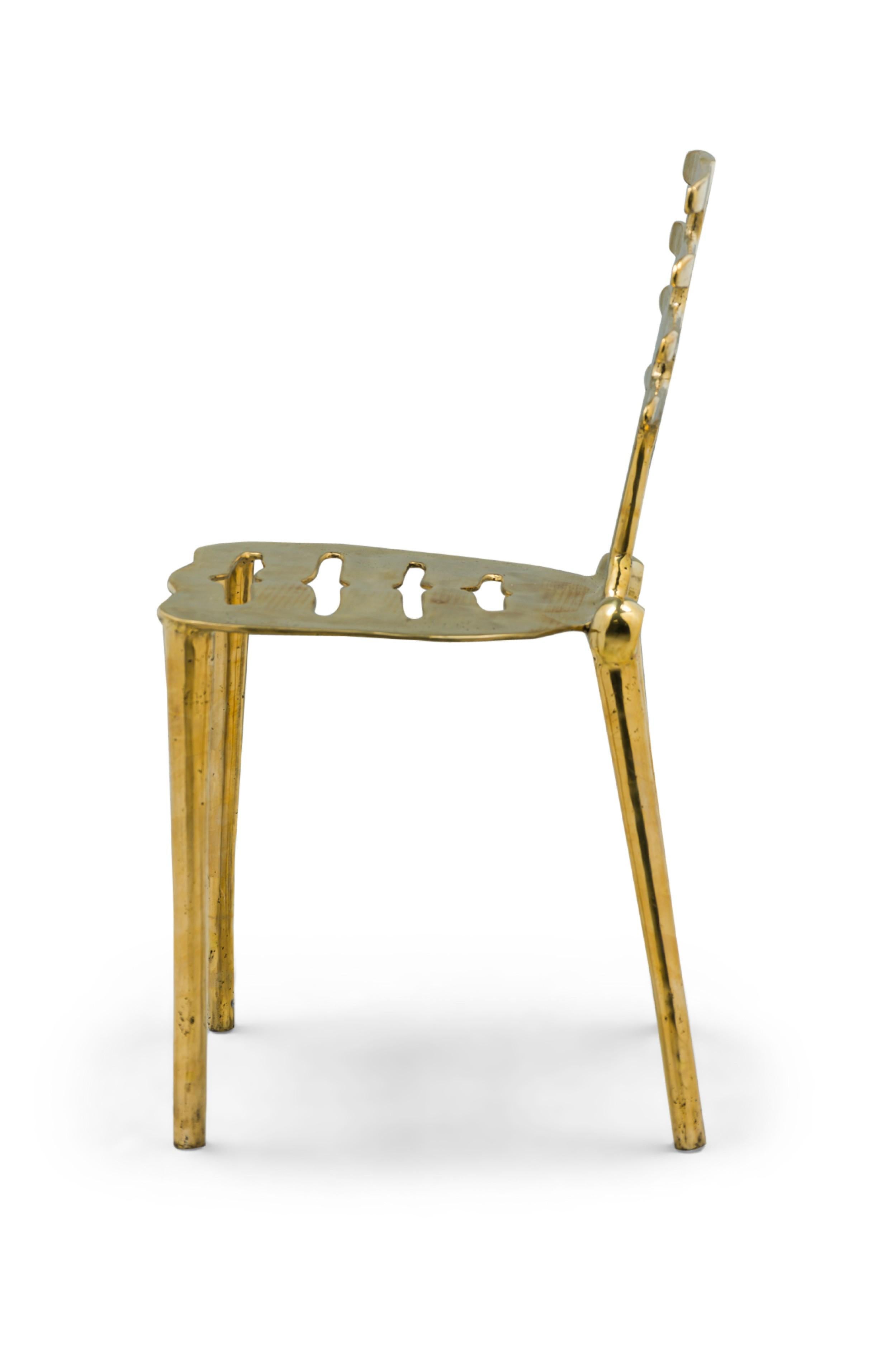 Moderne Chaises de salle à manger / chaises d'appoint en bronze poli de forme organique à lattes horizontales 