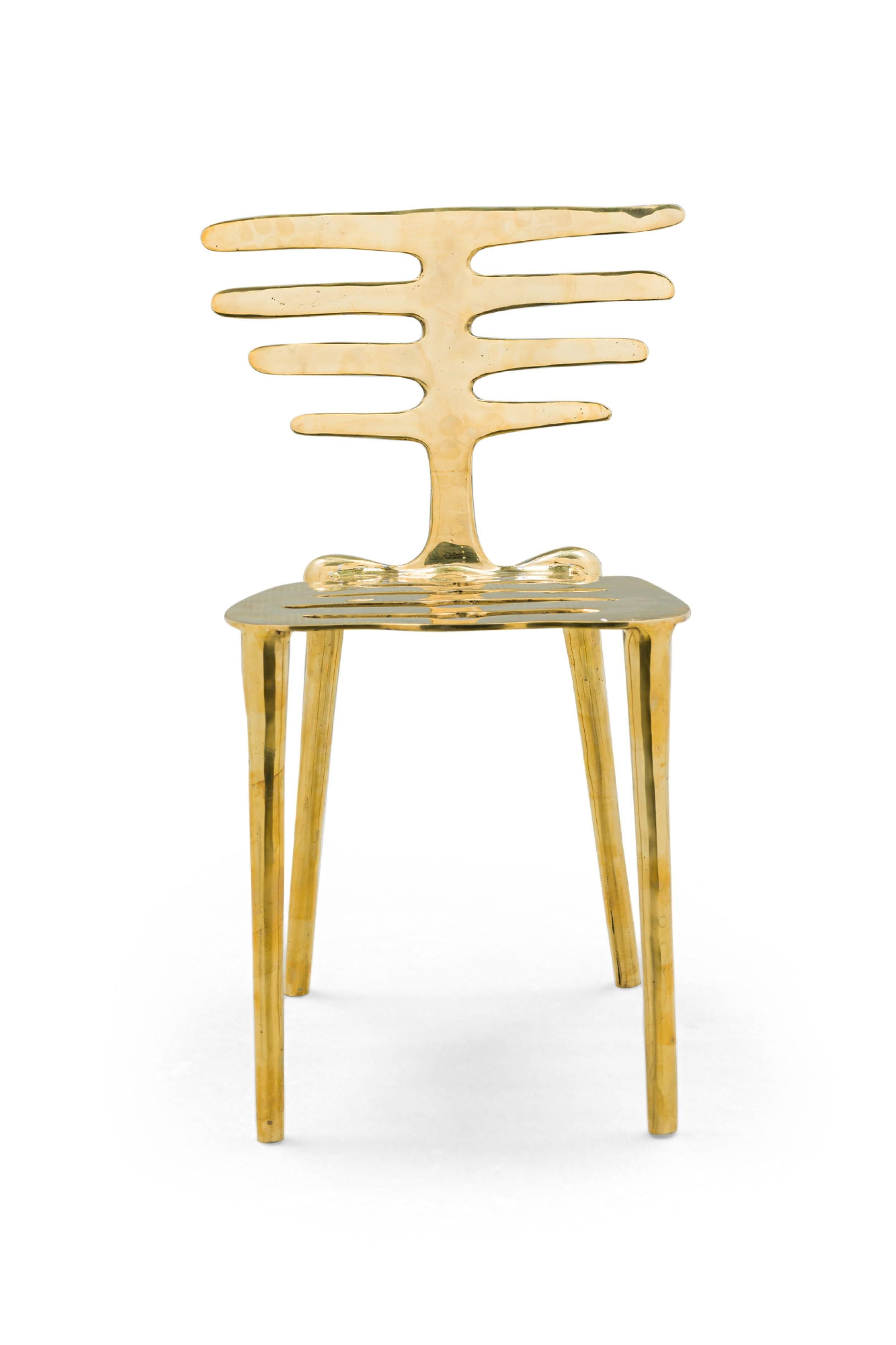 Chaises de salle à manger / chaises d'appoint en bronze poli de forme organique à lattes horizontales 